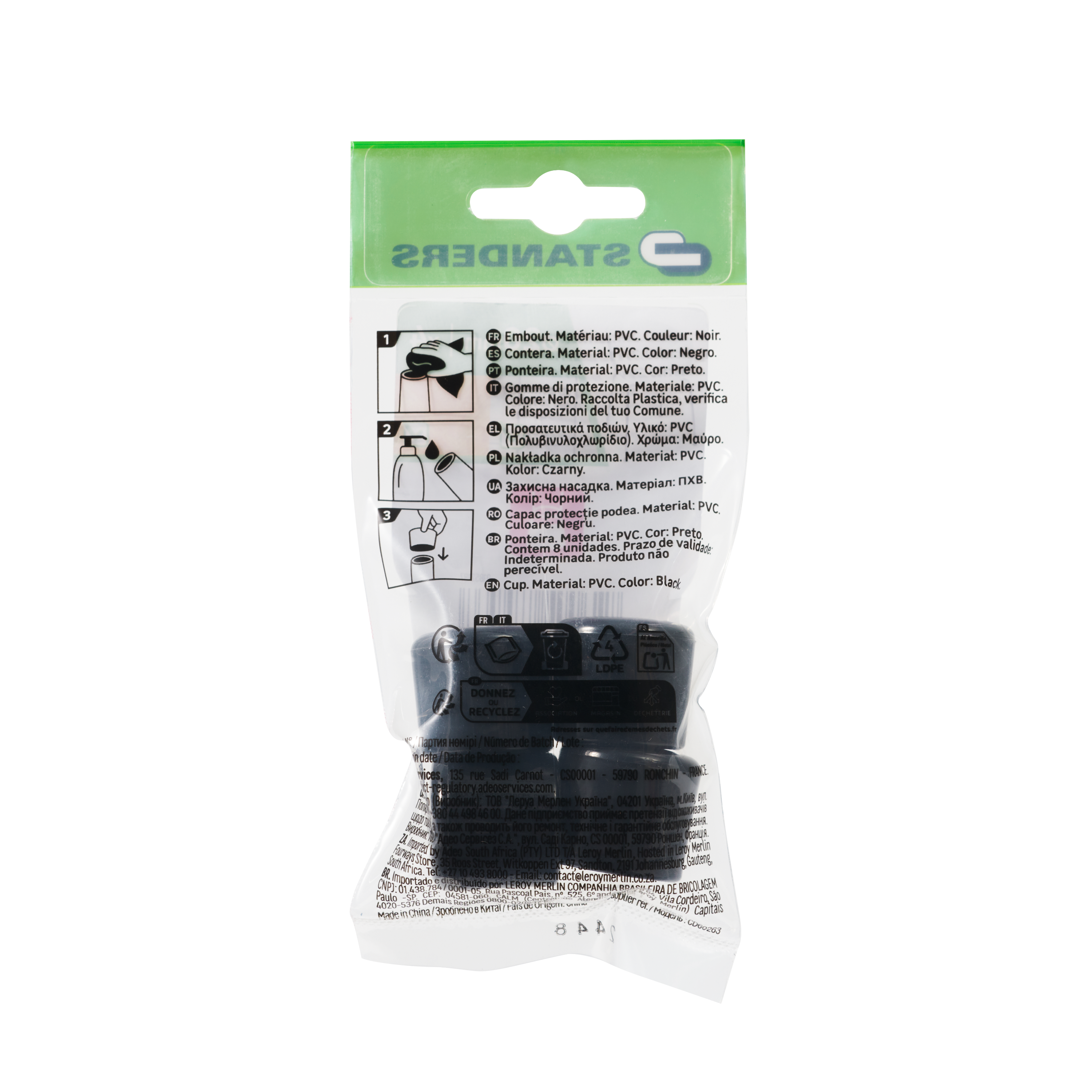 Lot de 4 embouts de meuble rond pvc noir, Diam.20 mm H.22.5 mm - 6