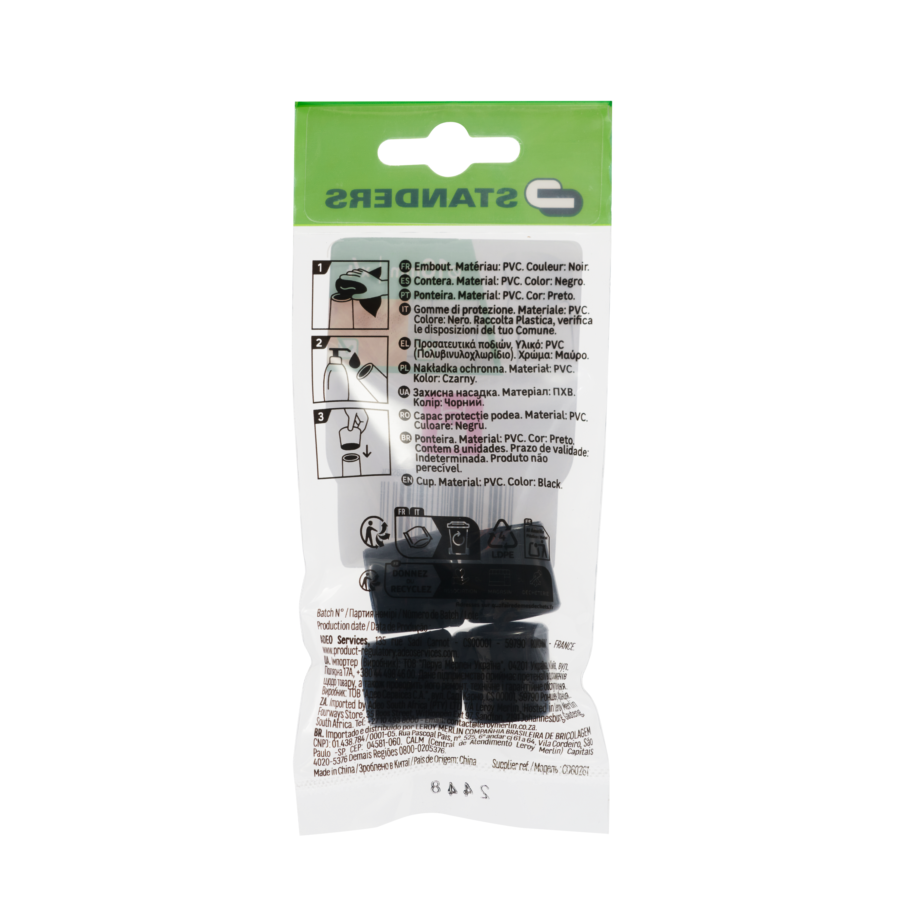 Lot de 4 embouts de meuble rond pvc noir, Diam.16 mm H.19.5 mm - 4