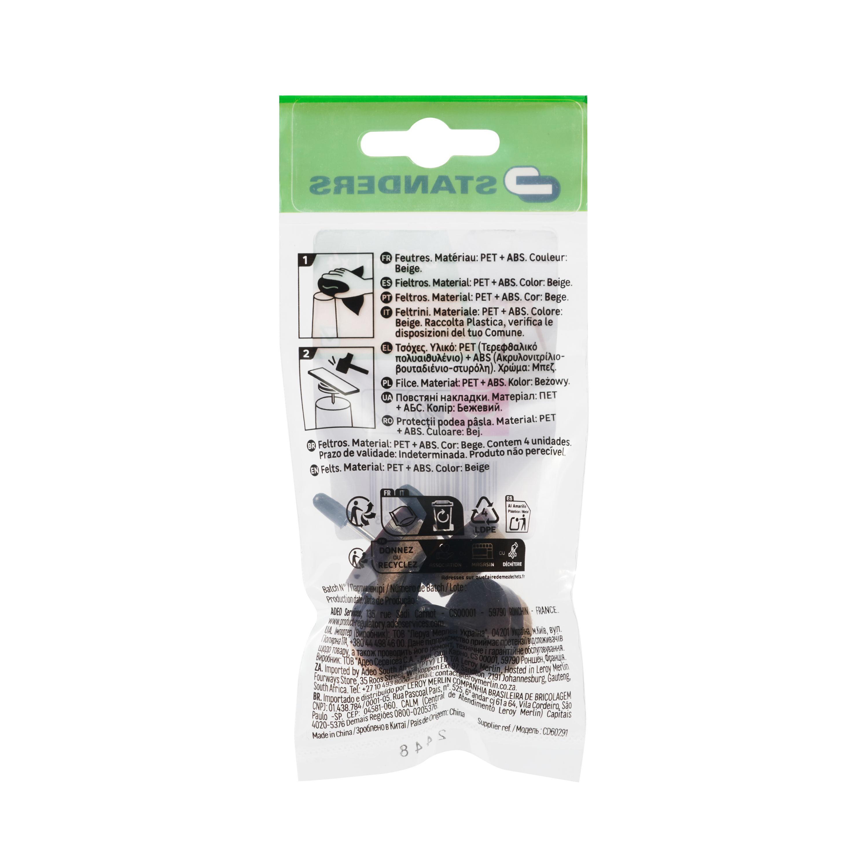 Podkładki pod meble wbijane beżowe filcowe 22x22 mm 4 sztuki Standers - 12