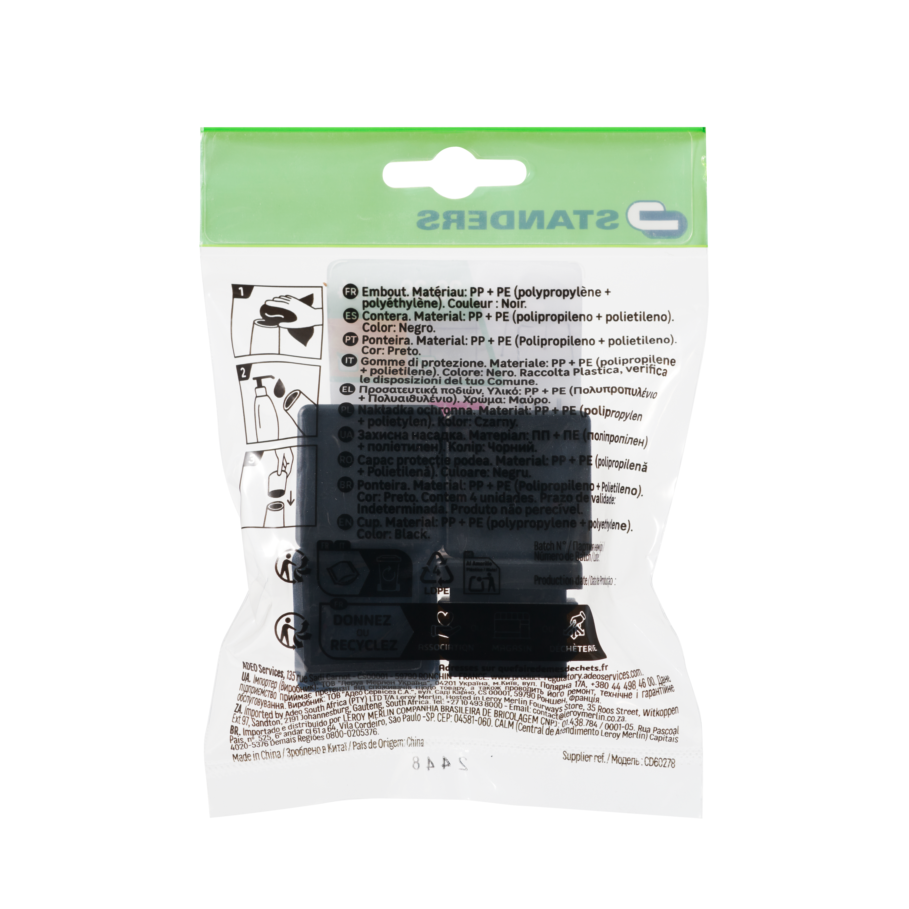 4 contera cuadradas STANDERS de plástico negro 29 x 29 mm - 2