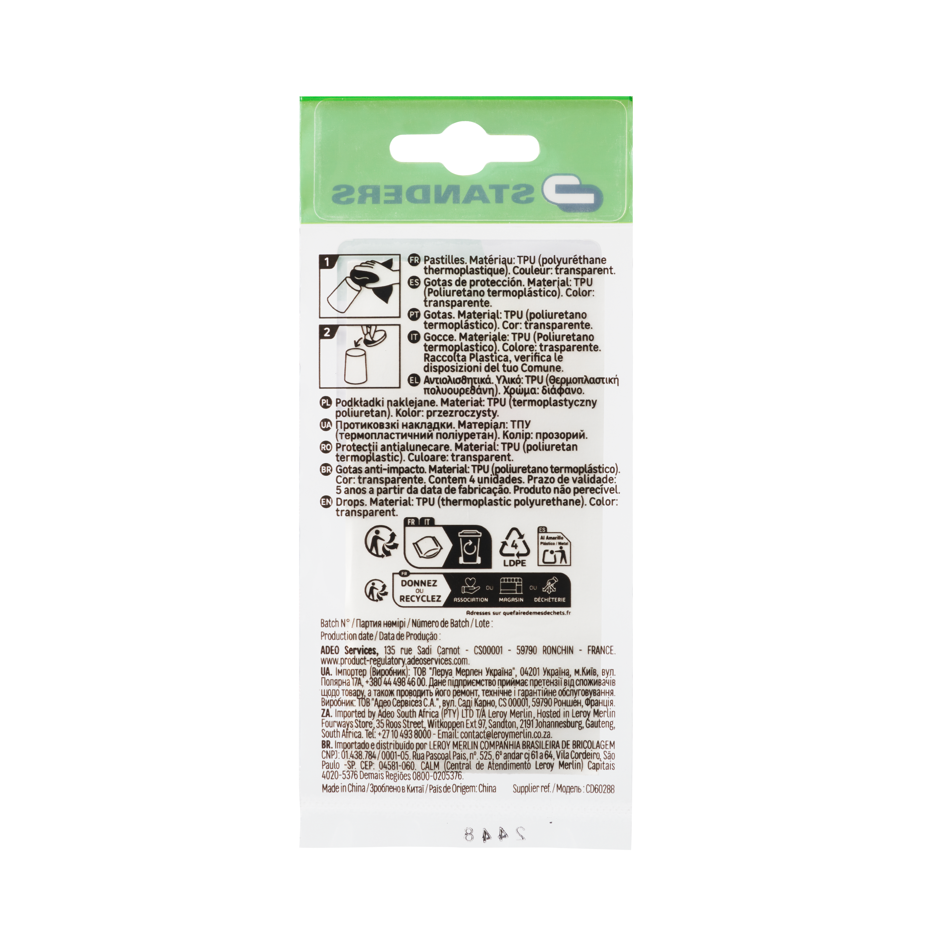 9 gotas adhesivas de poliuretano de 22x22 mm - 9