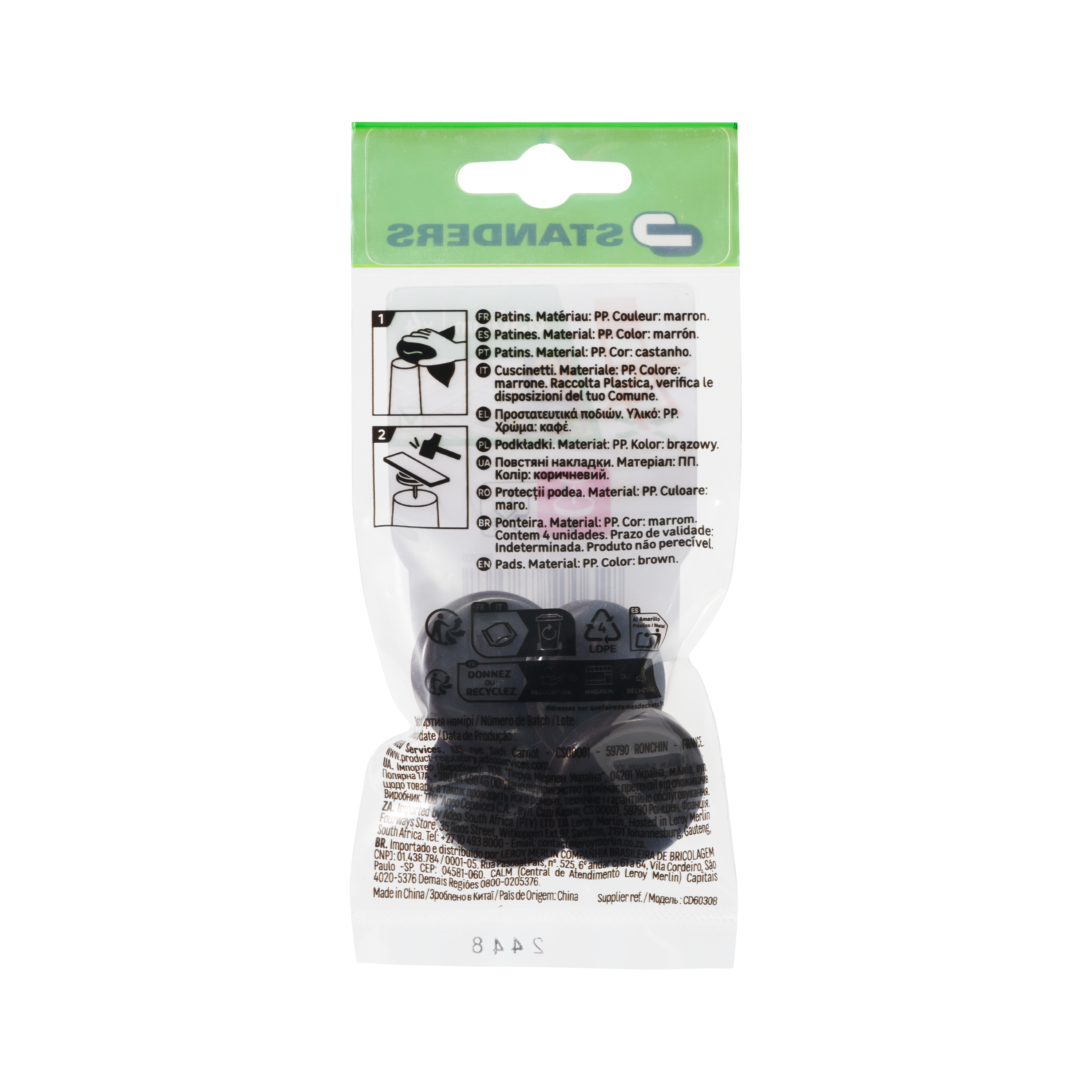 Podkładki pod meble zewnętrzne wbijane brązowe 30x30 mm 4 sztuki - 2