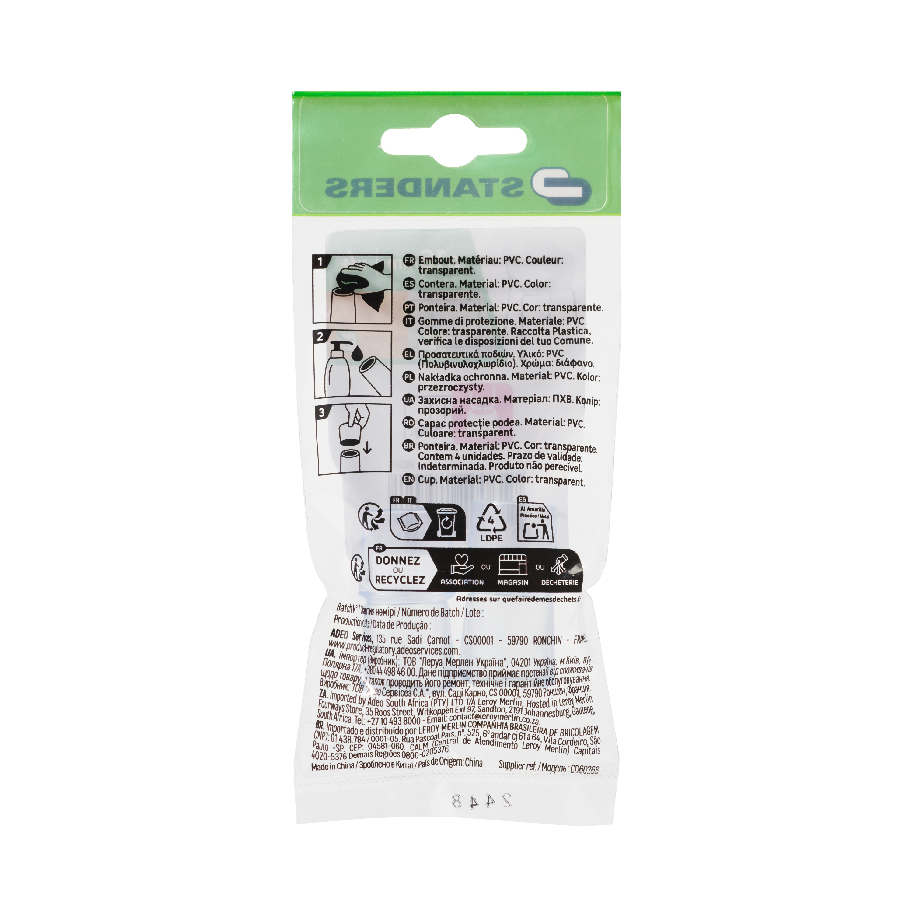 4 contera redondas STANDERS de pvc transparente ø 16 mm - 2