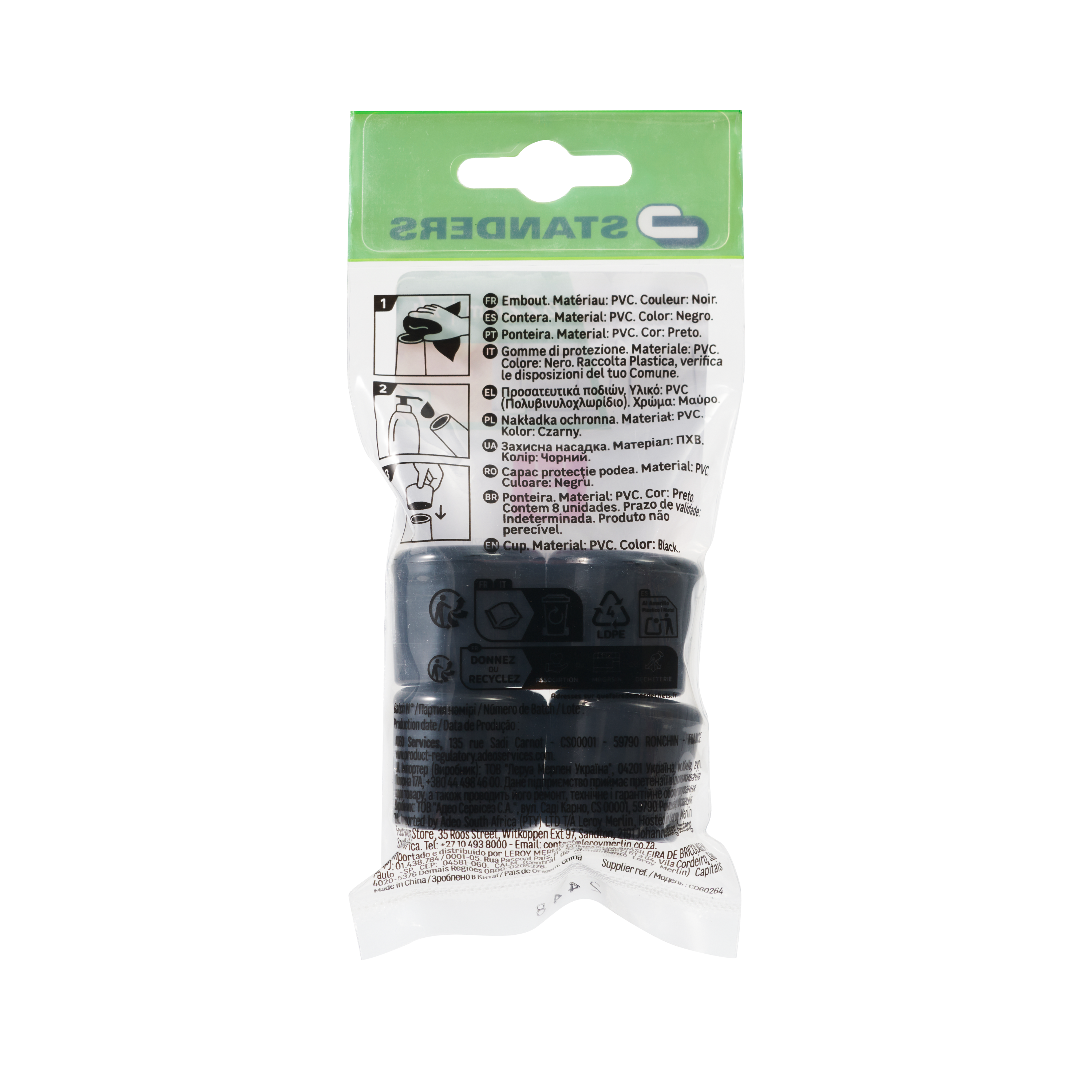 Lot de 4 embouts de meuble rond pvc noir, Diam.22 mm H.24 mm - 6