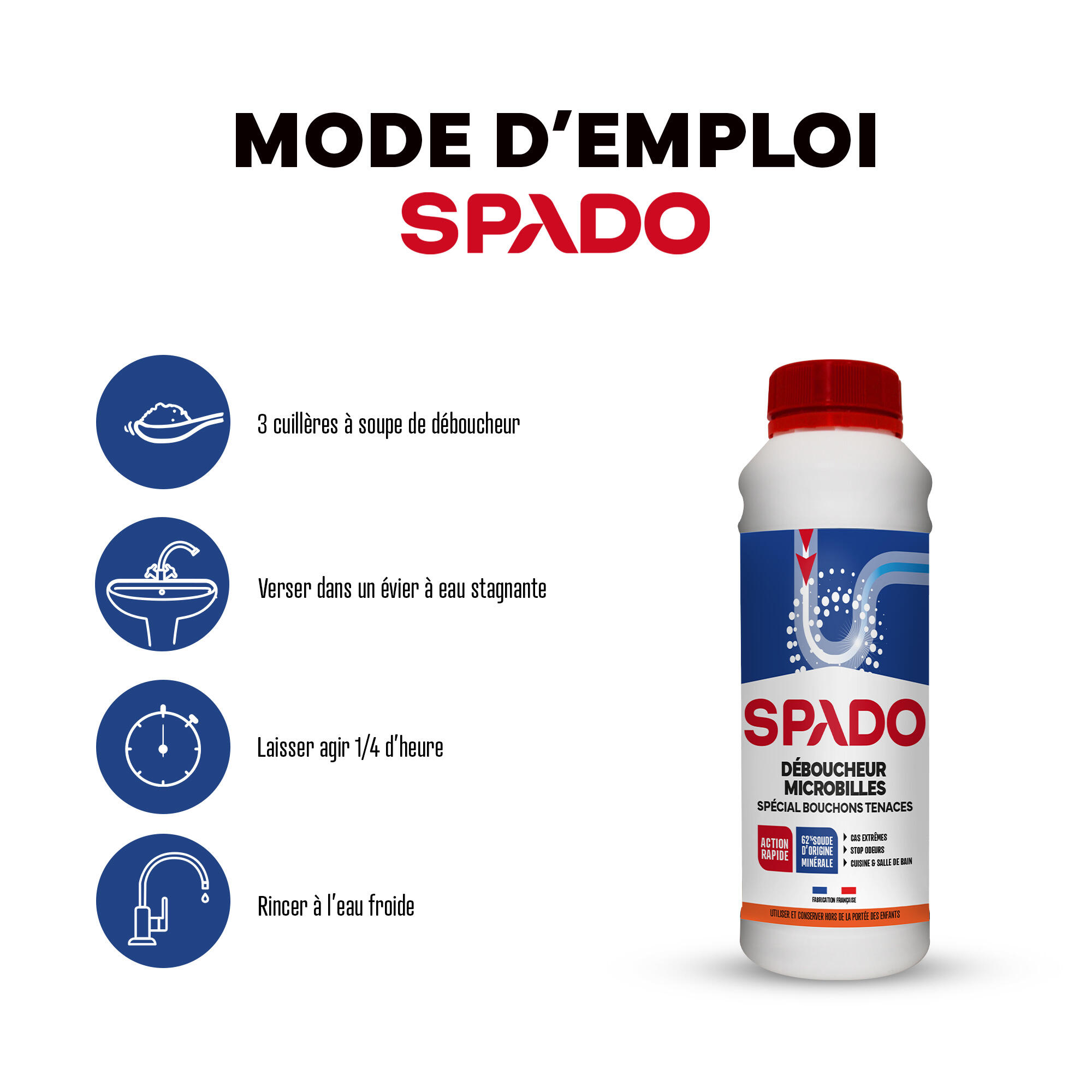 Déboucheur SPADO Microbille eau froide, 500g - 3