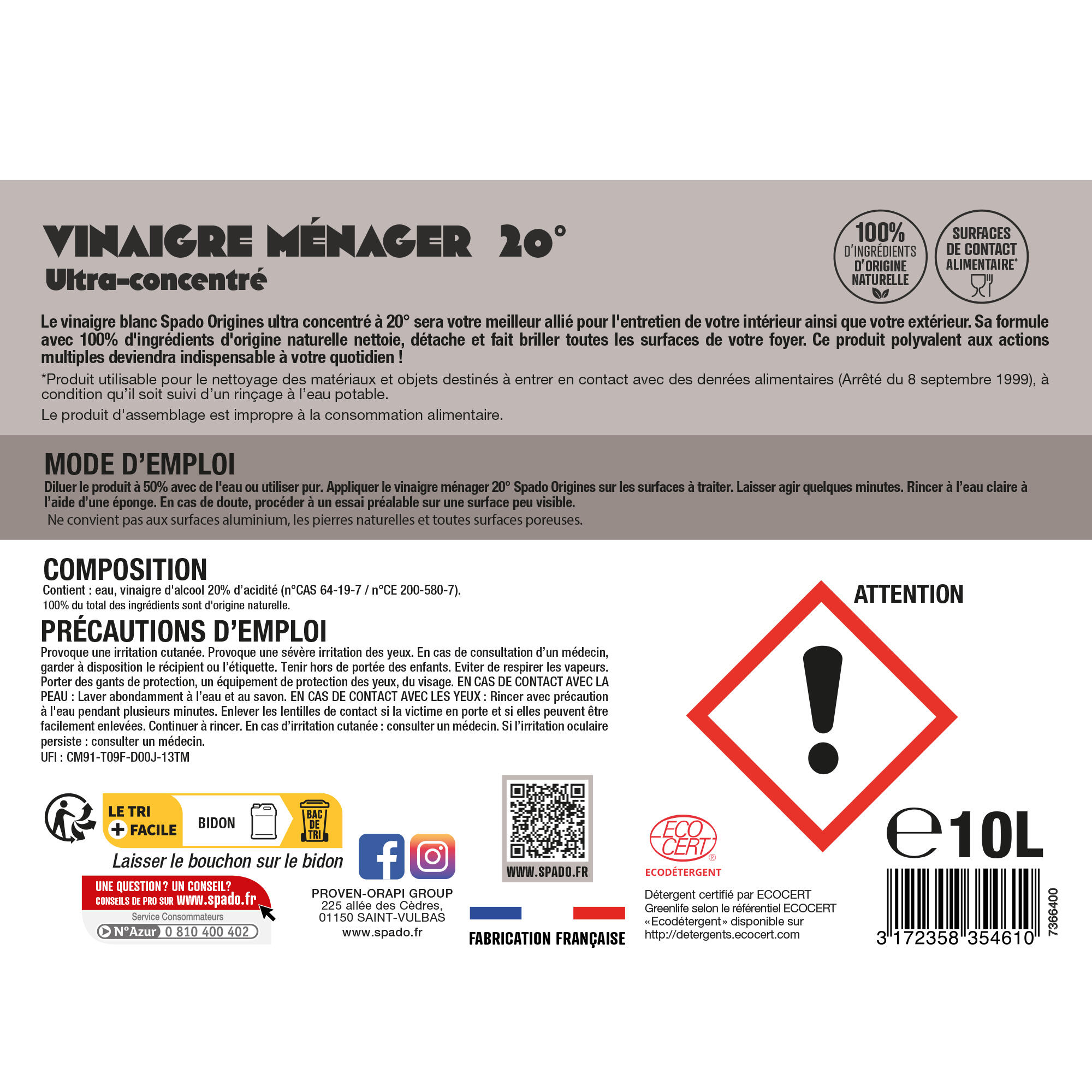 Vinaigre blanc ultra concentré 20° 10 L - SPADO - 5