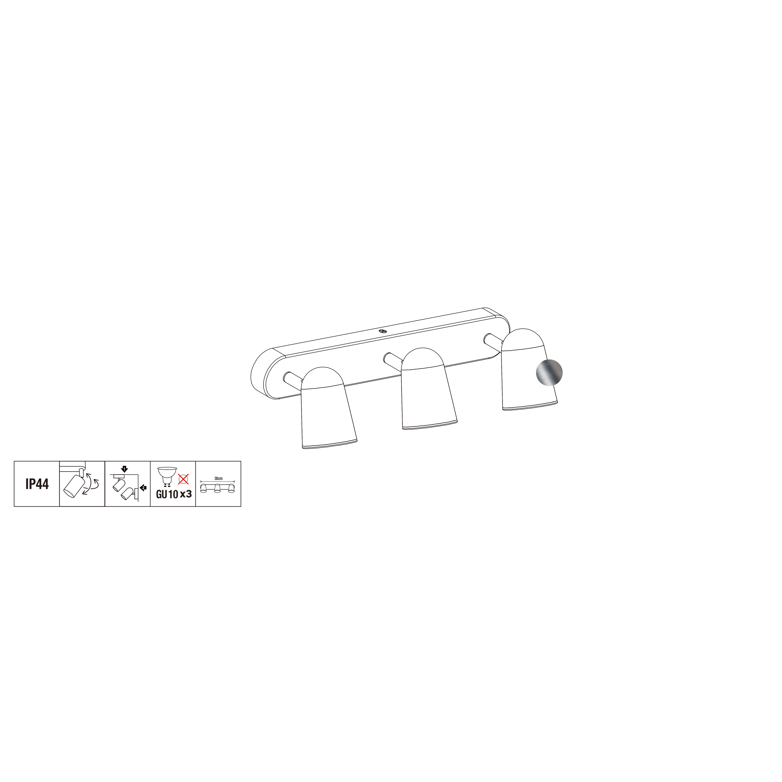 Rampe 3 spots salle de bain GU10 max 10W, nickel - 3