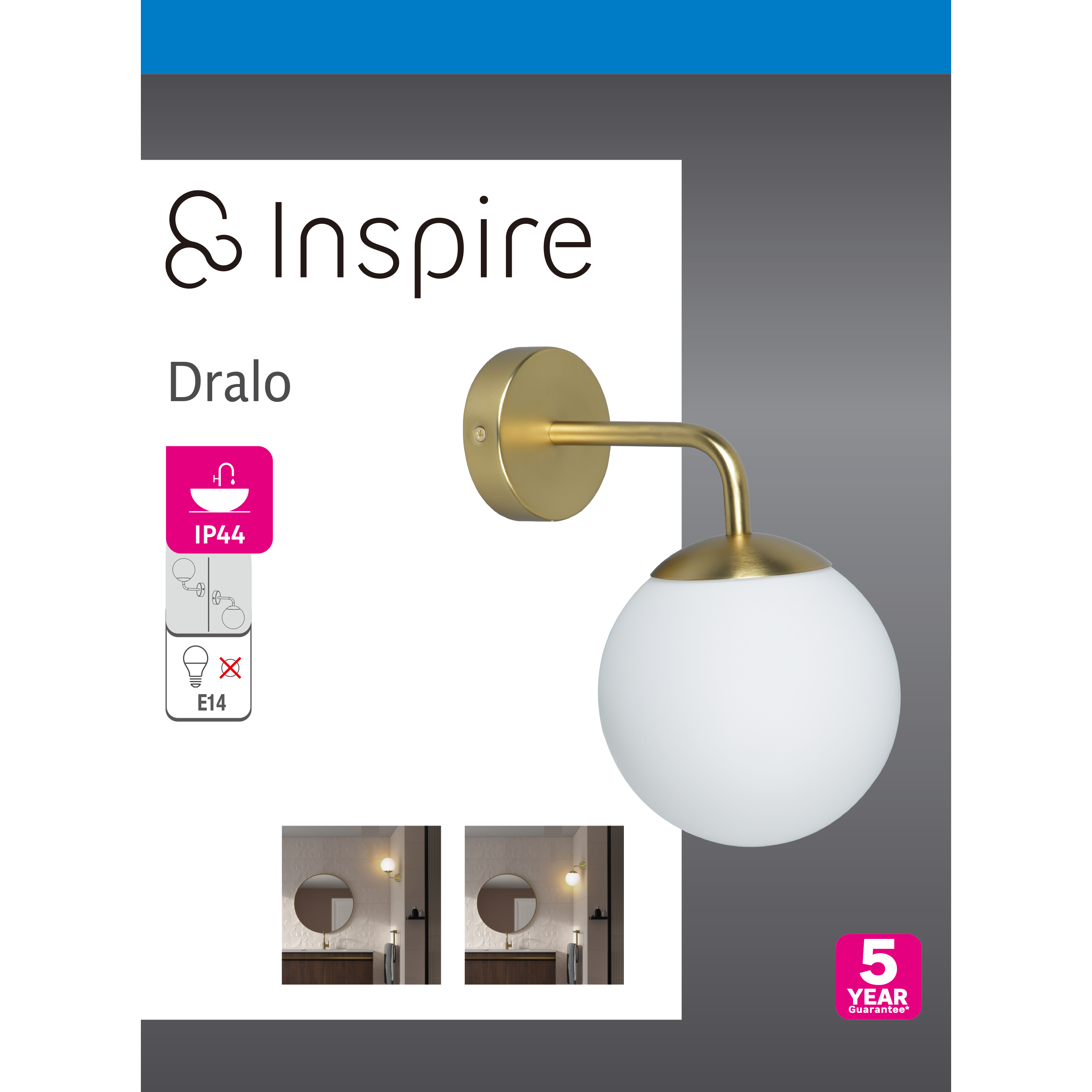 Applique salle de bain Dralo E14, laiton INSPIRE - 7