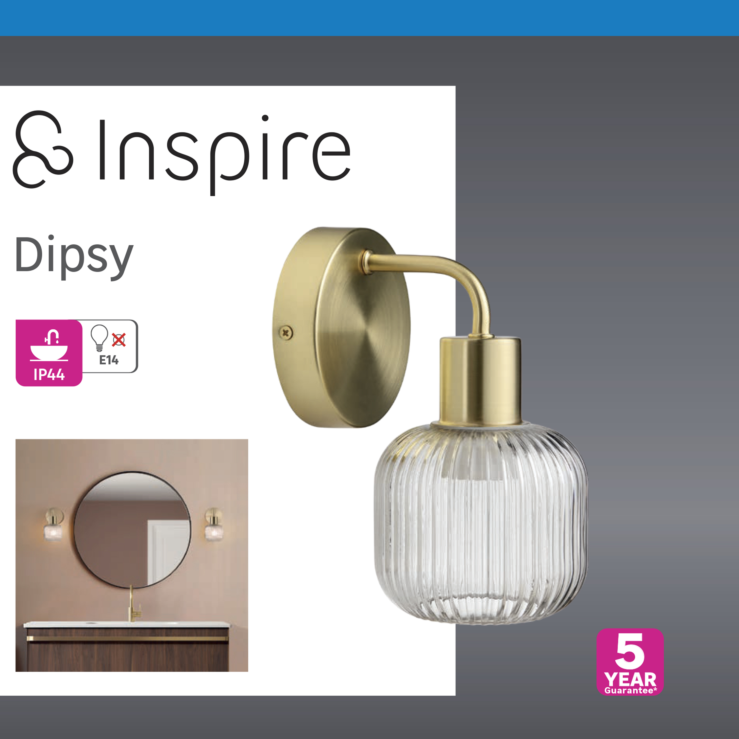 Applique Dipsy glamour ottone paralume trasparente IP44 E14 INSPIRE - 11