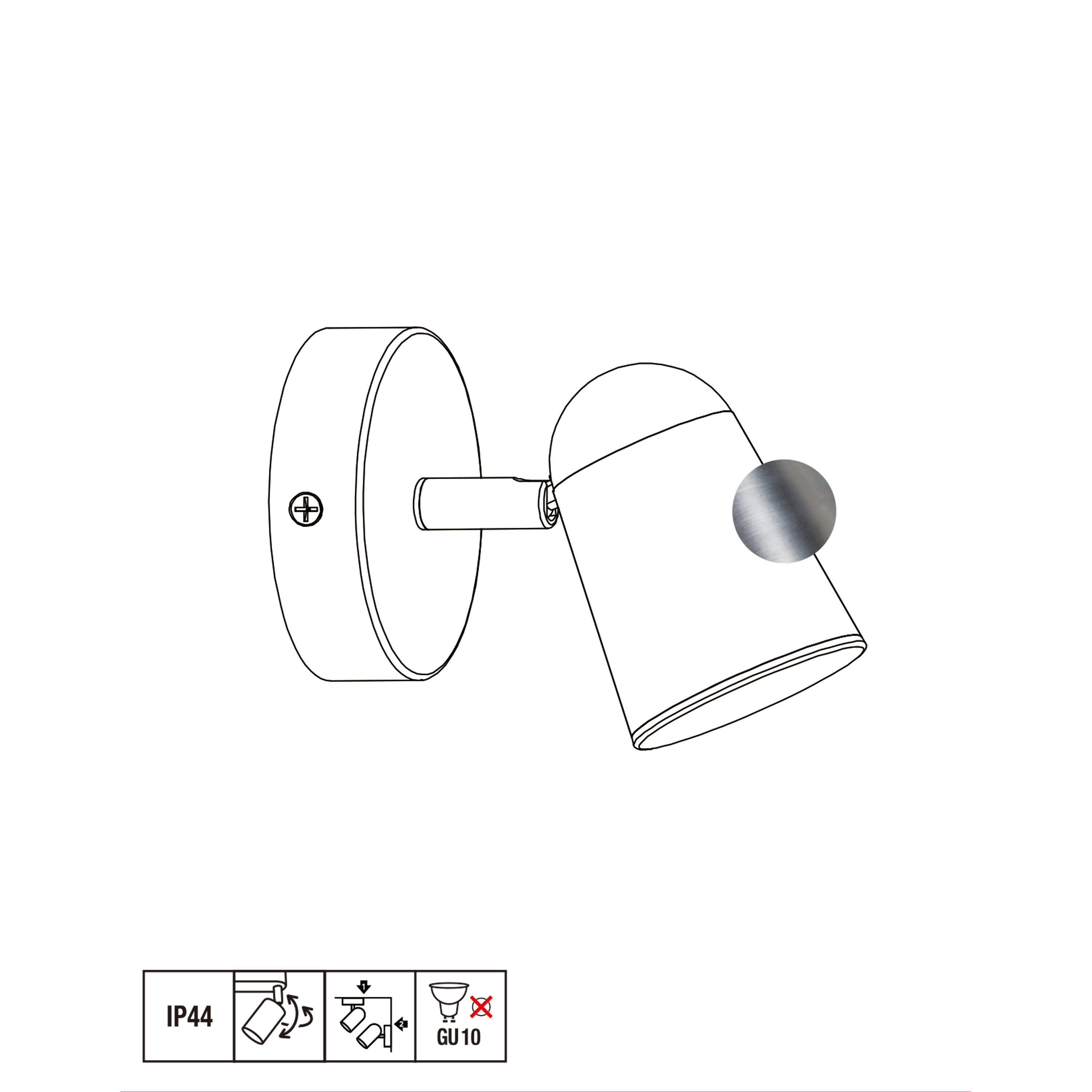 Spot salle de bain GU10 max 10W, nickel - 2