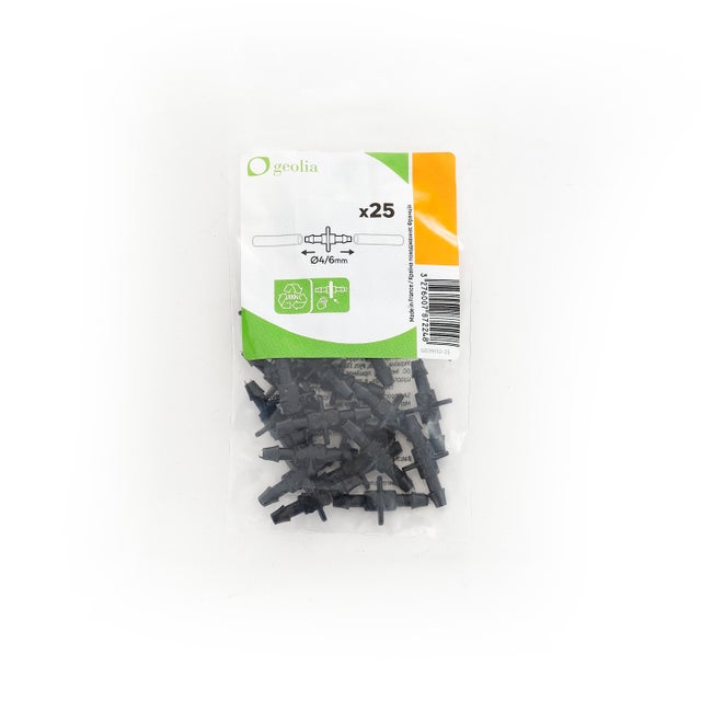 Lot de 25 raccords droits pour arrosage Diam 4 x 6 mm GEOLIA