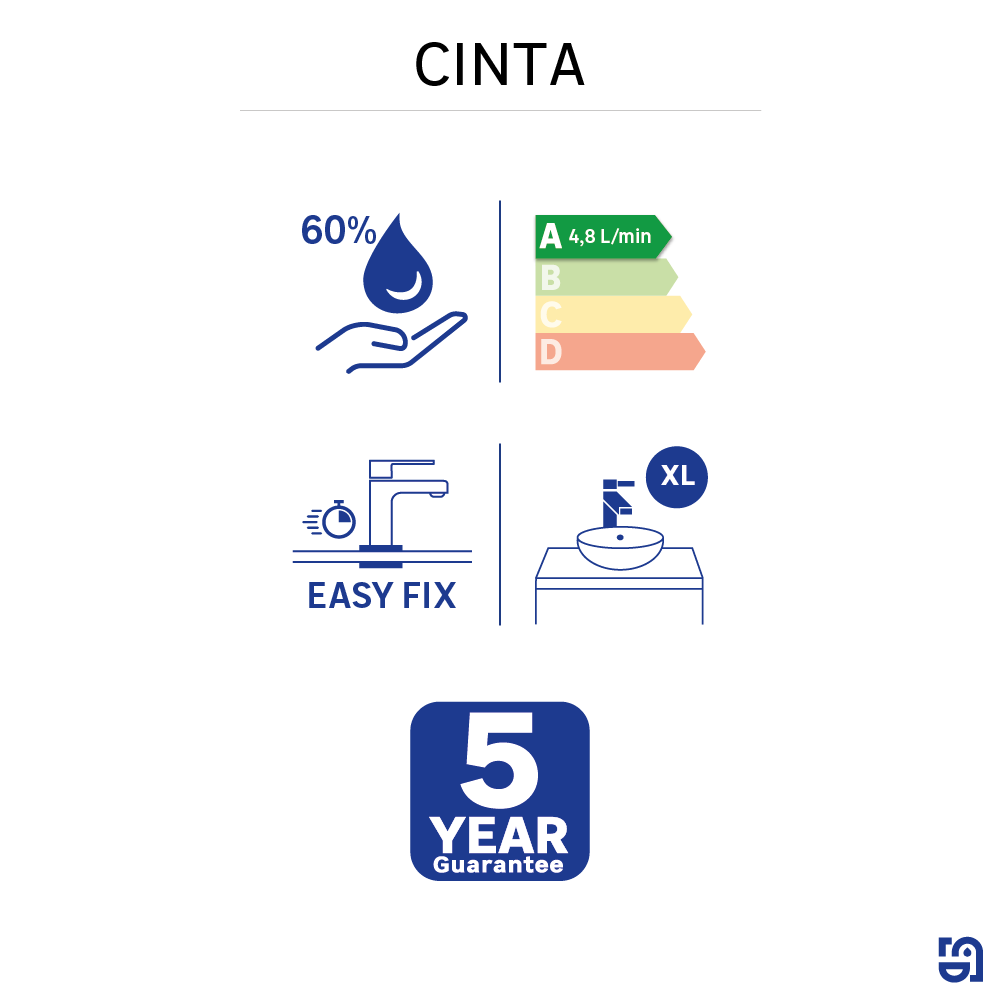 Grifo de lavabo SENSEA Cinta monomando caño alto cromo brillo. Latón - 9