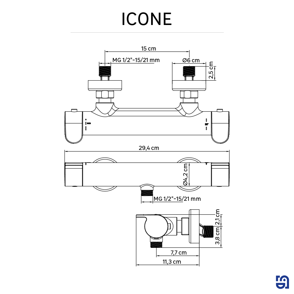 Grifo de ducha termostático SENSEA Icone cromo brillo Zamak - 8