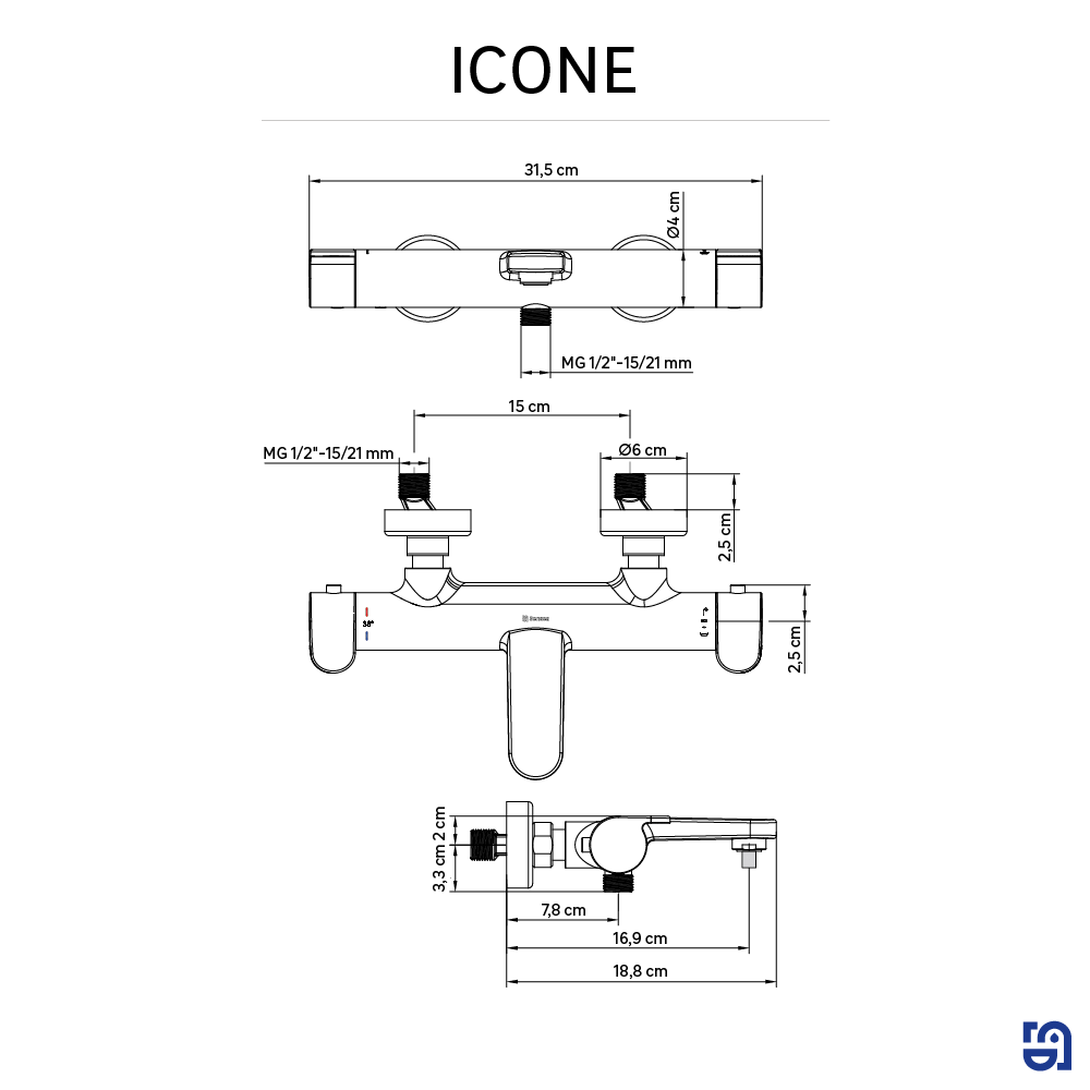 Grifo de bañera termostático SENSEA Icone negro mate Latón - 4