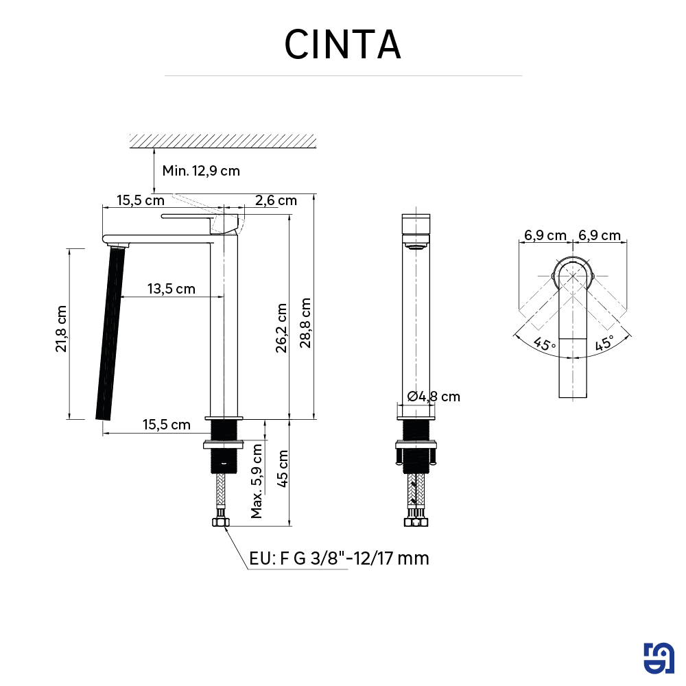 Grifo de lavabo SENSEA Cinta monomando caño alto cromo brillo. Latón - 8
