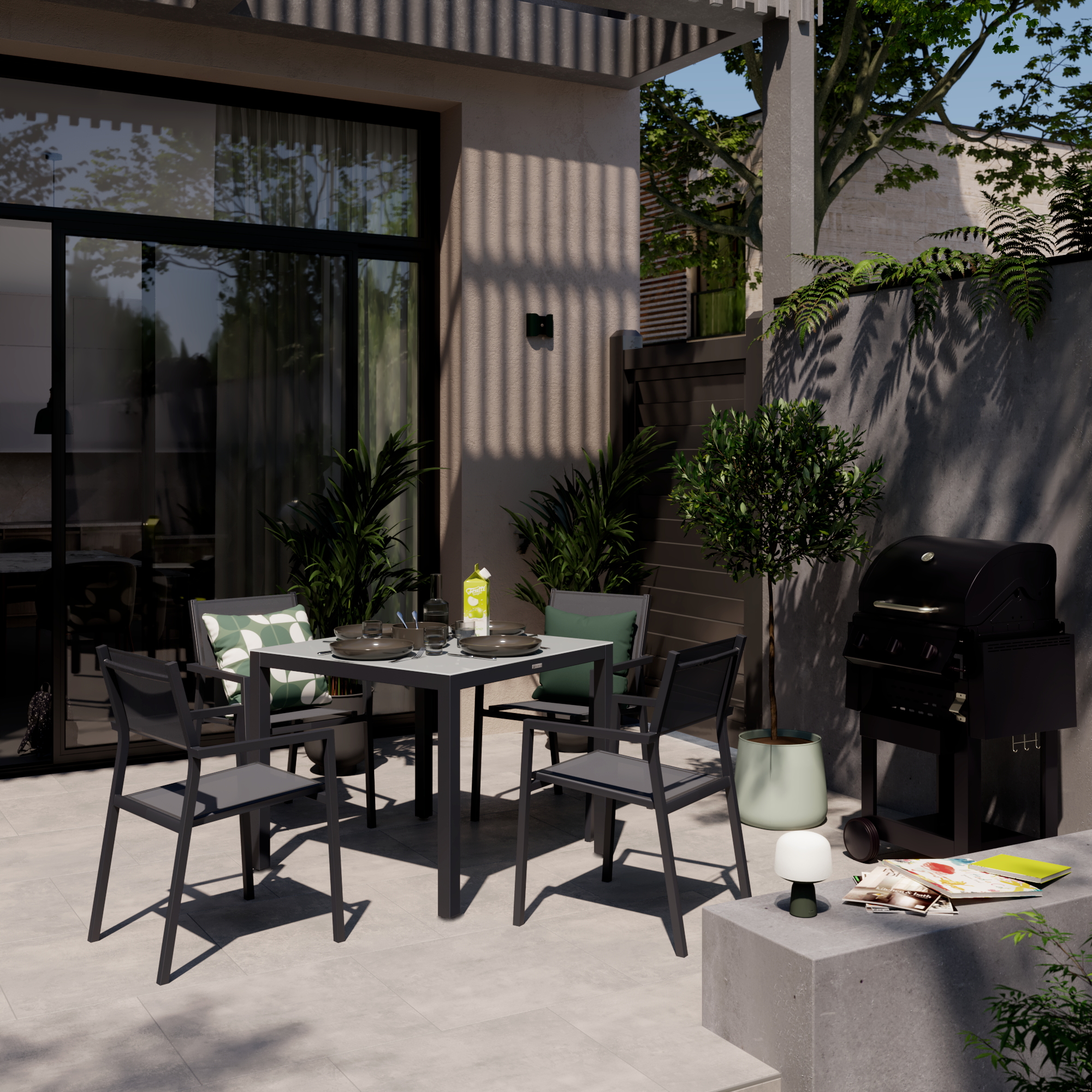 Sedia da giardino in alluminio con braccioli Orion Alpha NATERIAL, seduta in textilene grigio - 7