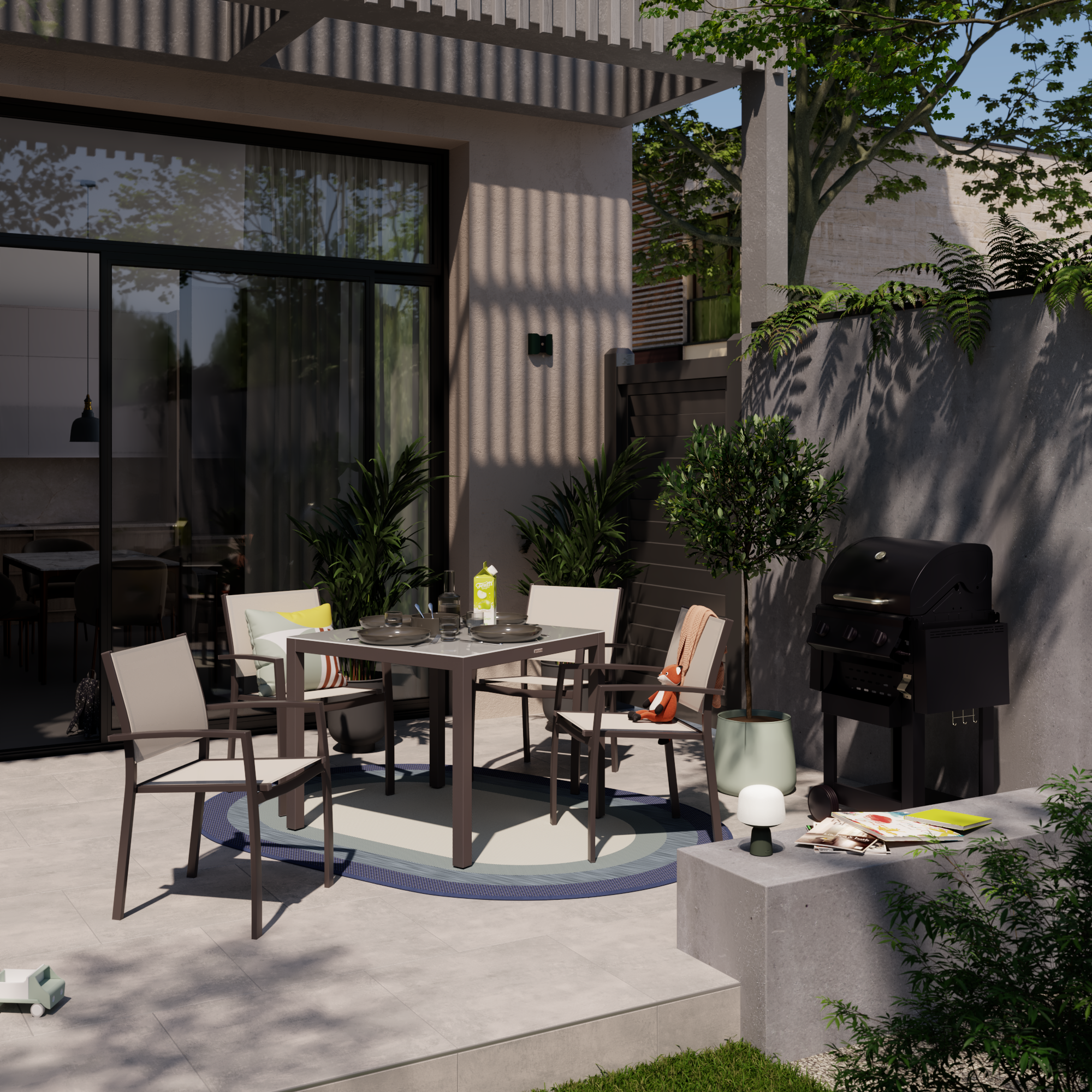 Tavolo da pranzo per giardino Lyra NATERIAL in alluminio con piano in vetro beige per 4 persone 90x90cm - 5