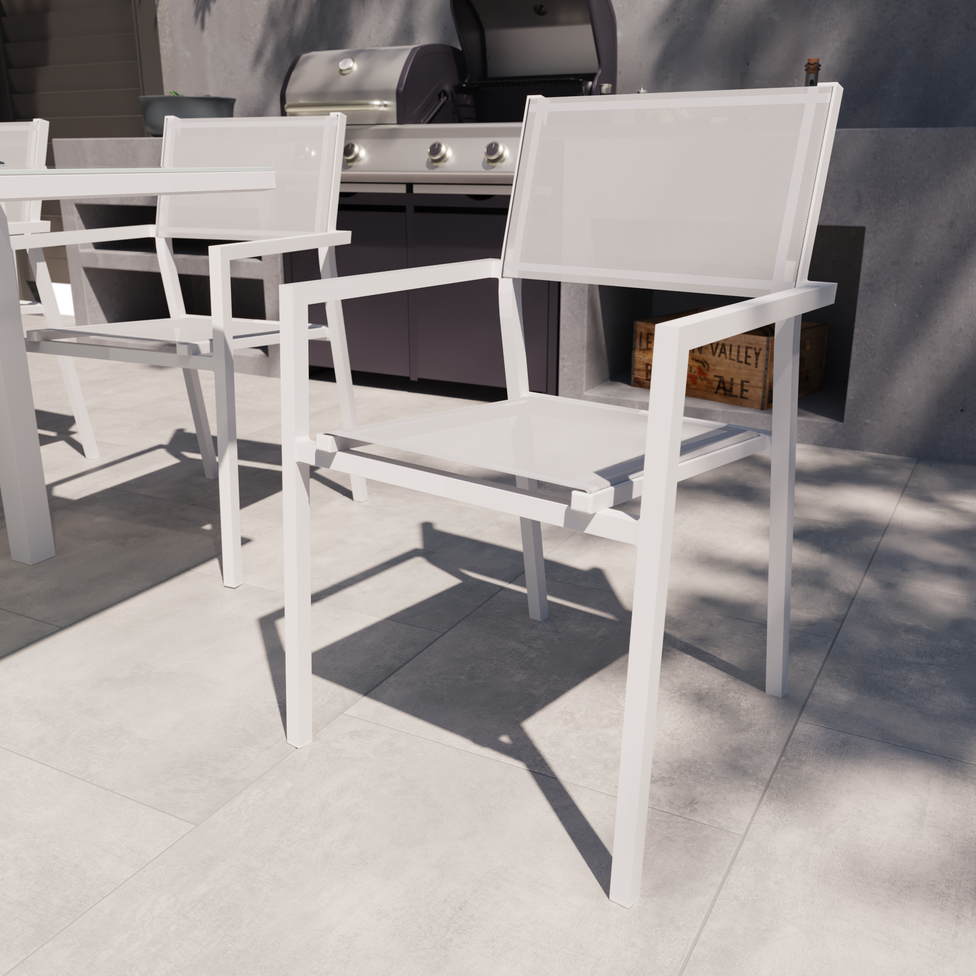 Sedia da giardino con braccioli Orion Alpha NATERIAL, struttura e seduta in textilene bianco - 5