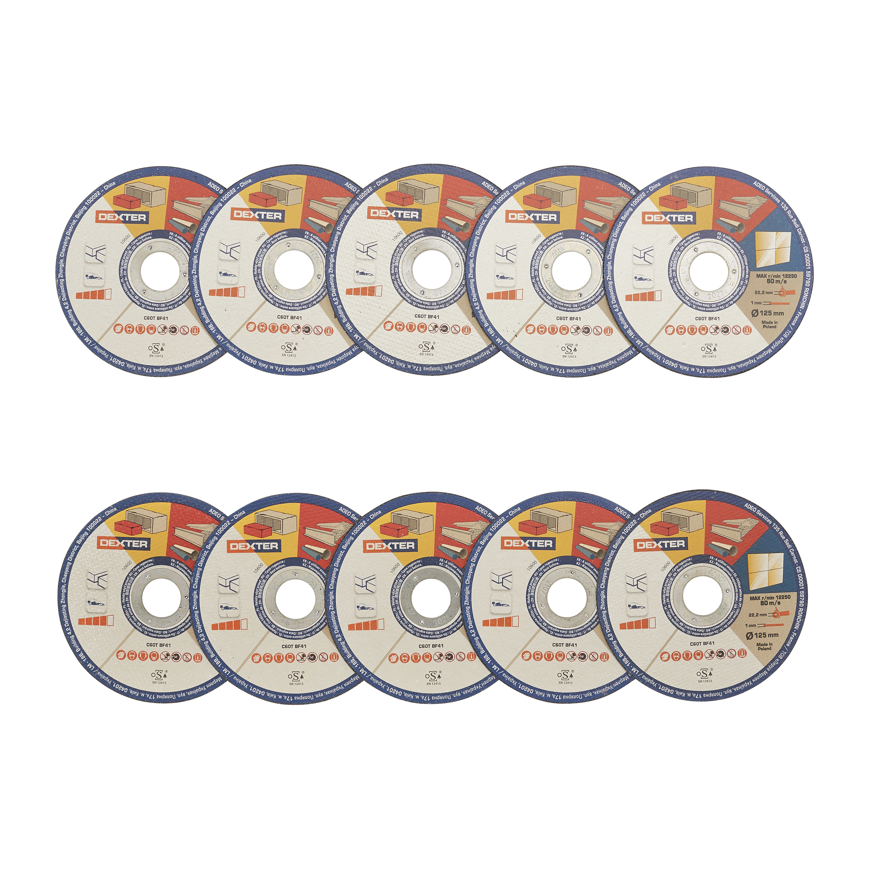 Lot de 10 disques de meulage oxyde d'alumine pour béton, T41 DEXTER, Ø125 mm - 2