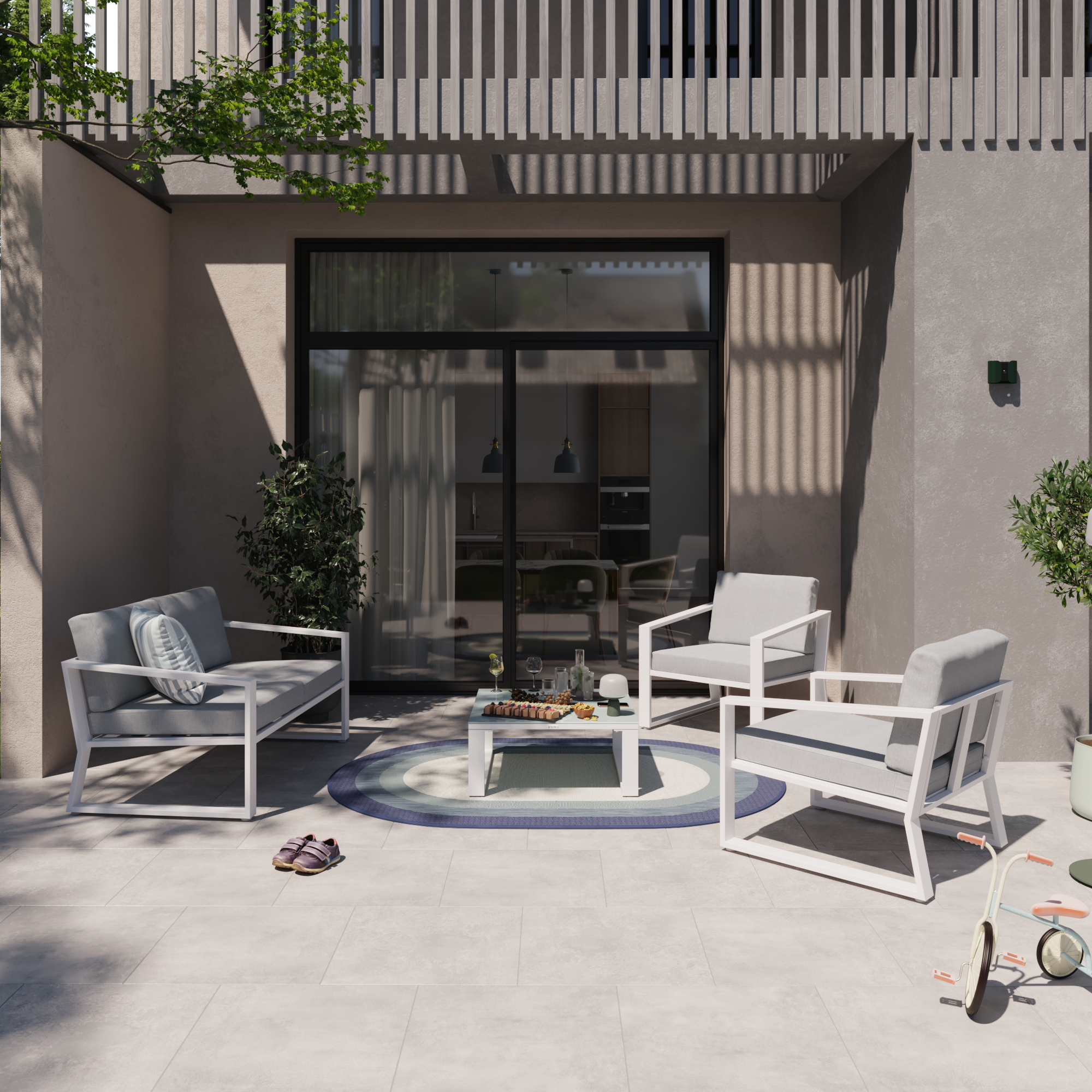 Salotto da giardino per 4 persone bianco Lyra NATERIAL con cuscini in poliestere beige - 11