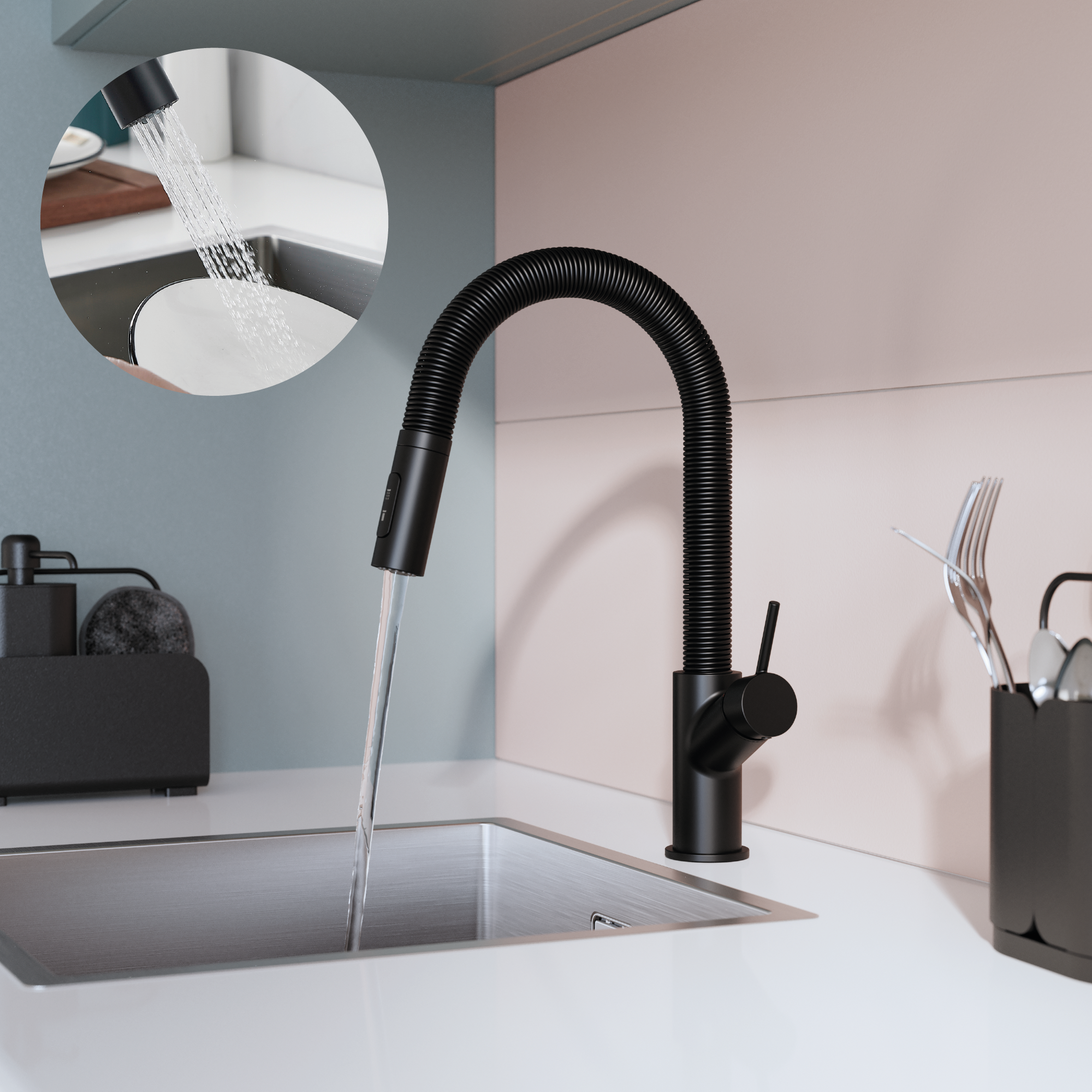 Grifo de cocina monomando caño alto DELINIA extraíble funciones