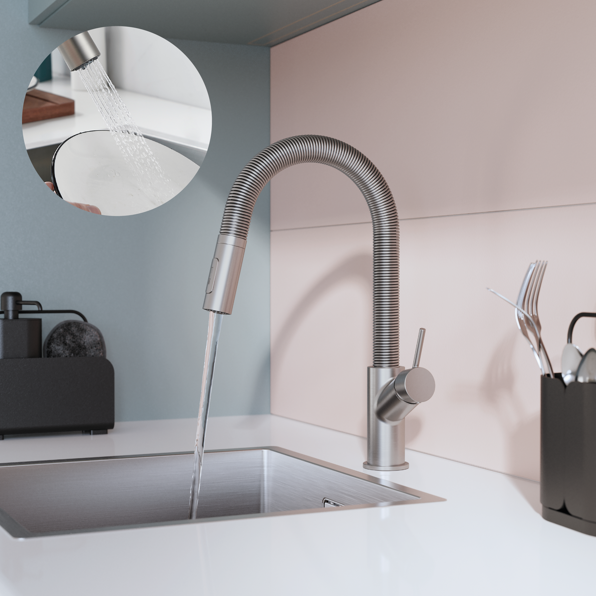 Torneira de bancada flexivel aço escovado Delinia Michigan - 3