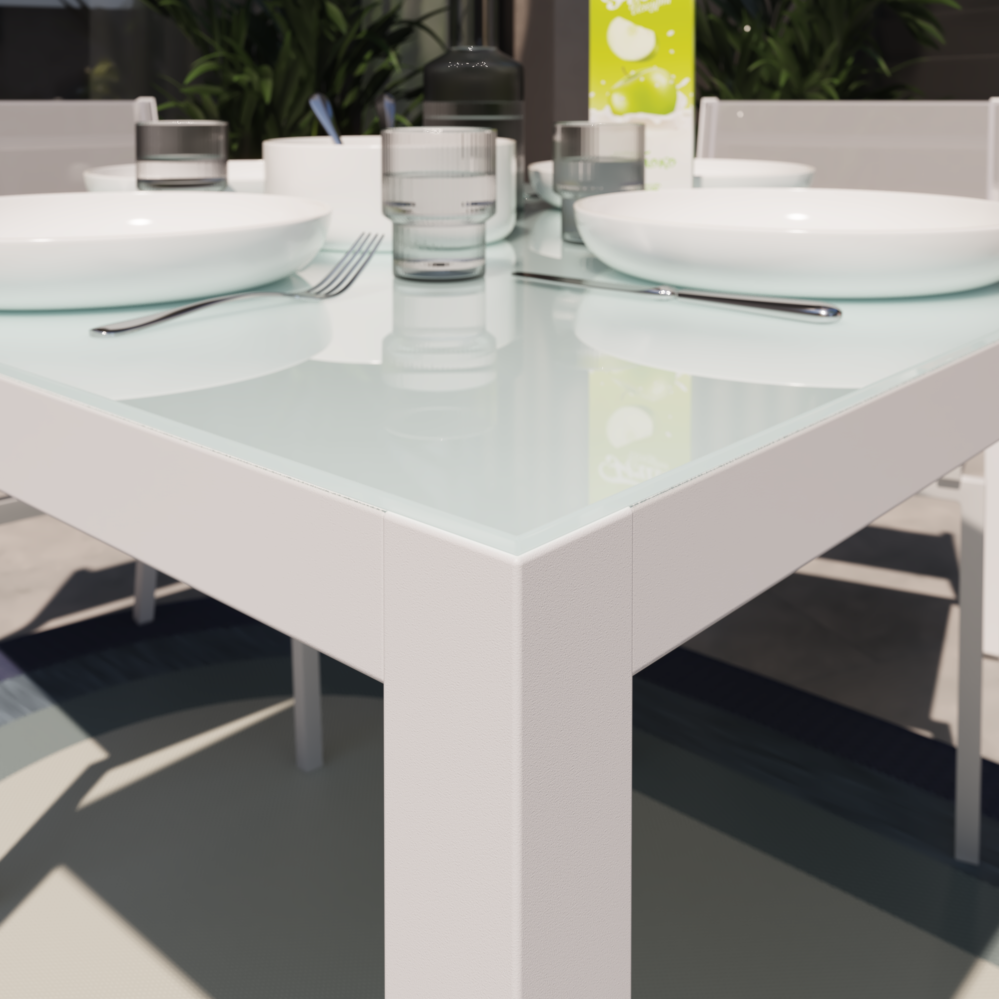 Mesa de refeição de alumínio com tampo em vidro 90x90 cm branco Naterial Lyra - 6