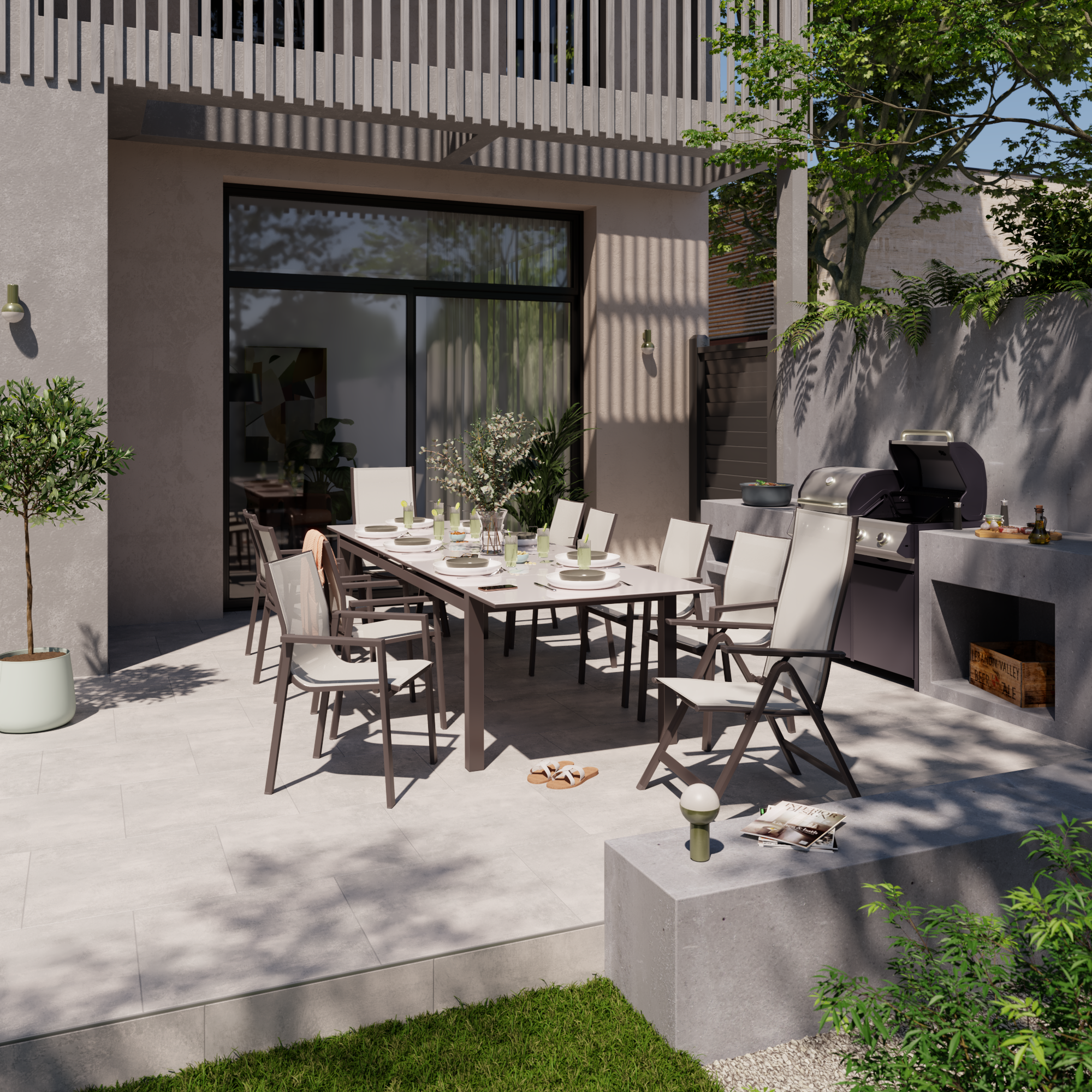 Tavolo da giardino allungabile Odyssea NATERIAL in alluminio marrone con piano in vetro texturizzato  per 12 persone 256/320x100cm - 4