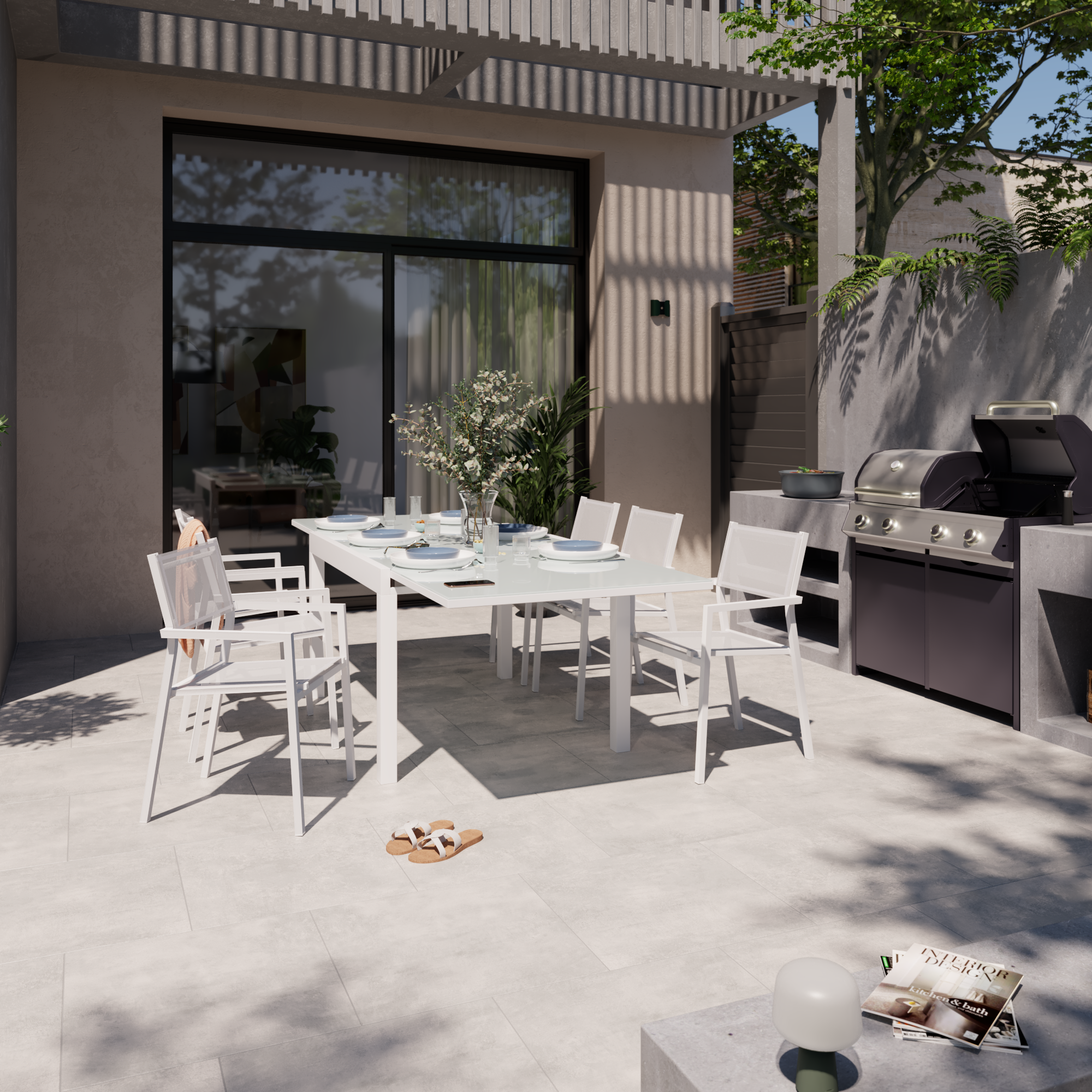 Sedia da giardino con braccioli Orion Alpha NATERIAL, struttura e seduta in textilene bianco - 6