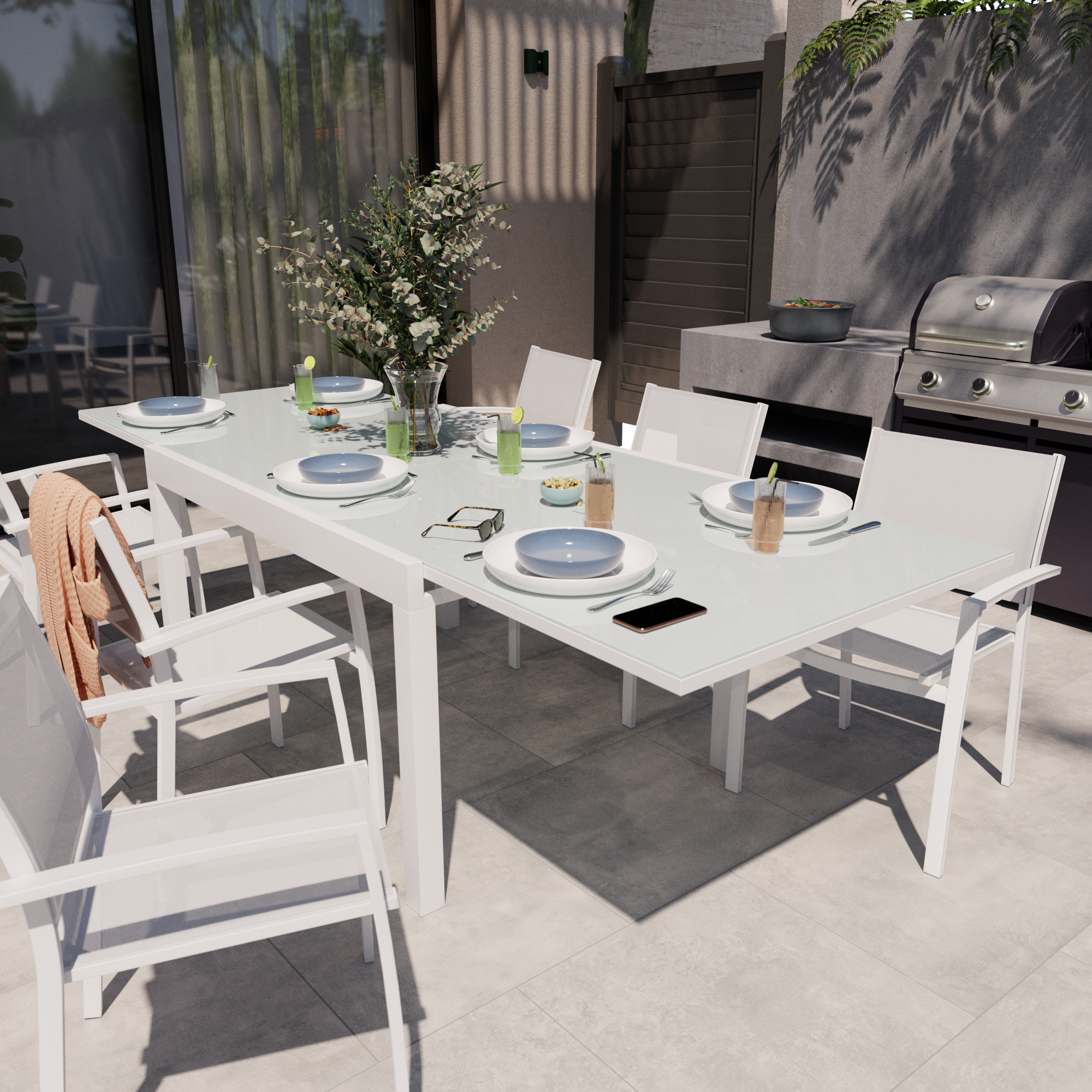 Naterial  Conjunto De Muebles De Jardín Lyra Ii De Aluminio Para 6 Comensales Blanco Aluminio, Leroy Merlin