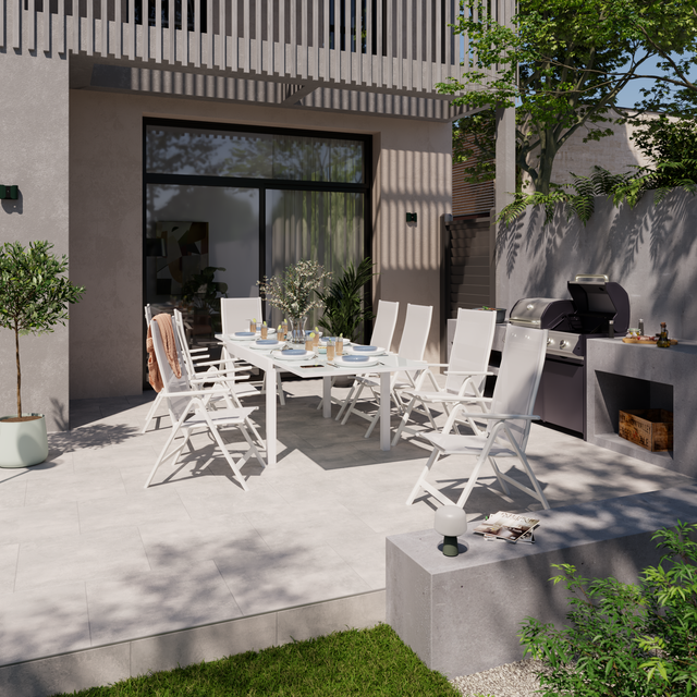 Conjunto de jardin Lyra II de aluminio blanco para 8 comensales