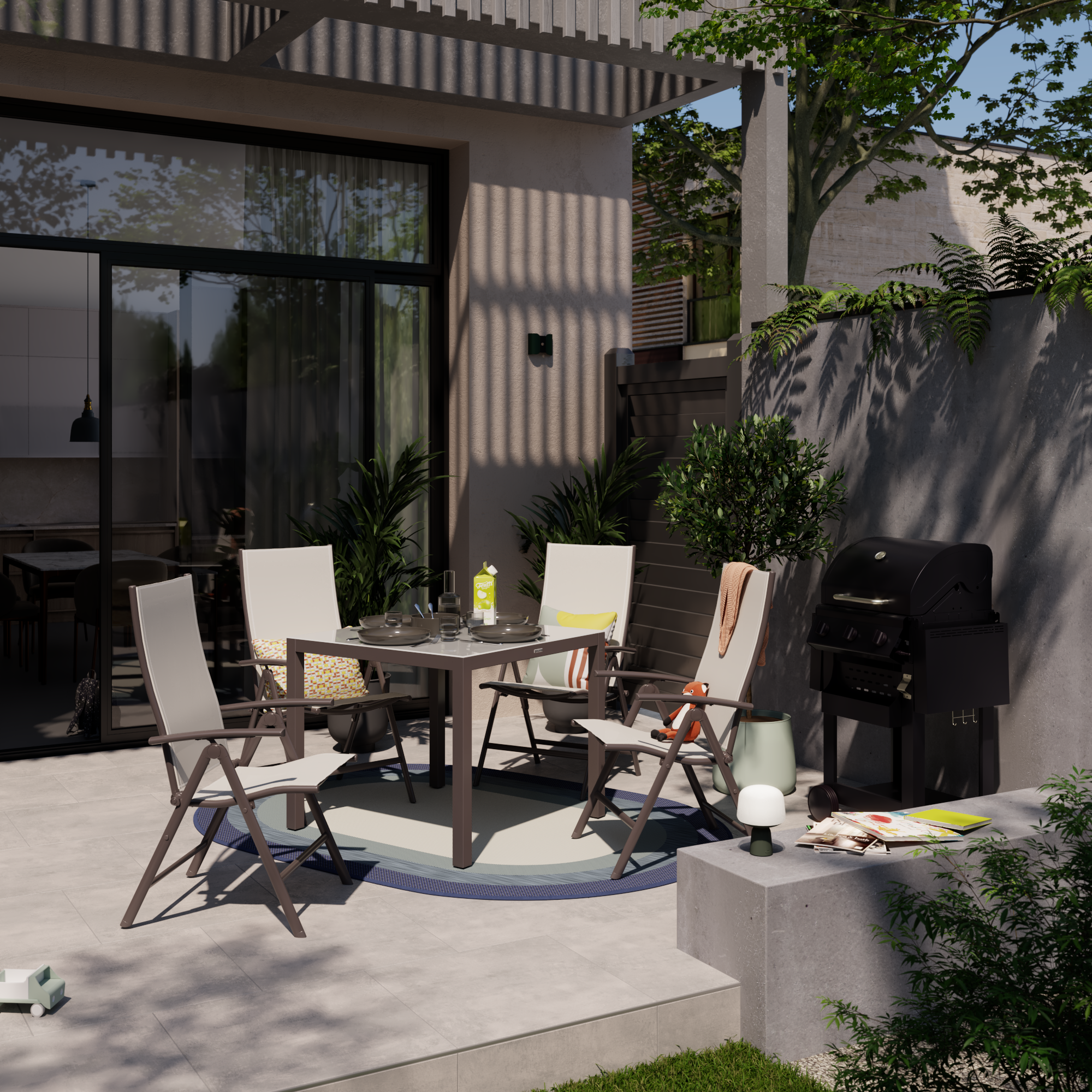 Tavolo da pranzo per giardino Lyra NATERIAL in alluminio con piano in vetro beige per 4 persone 90x90cm - 4