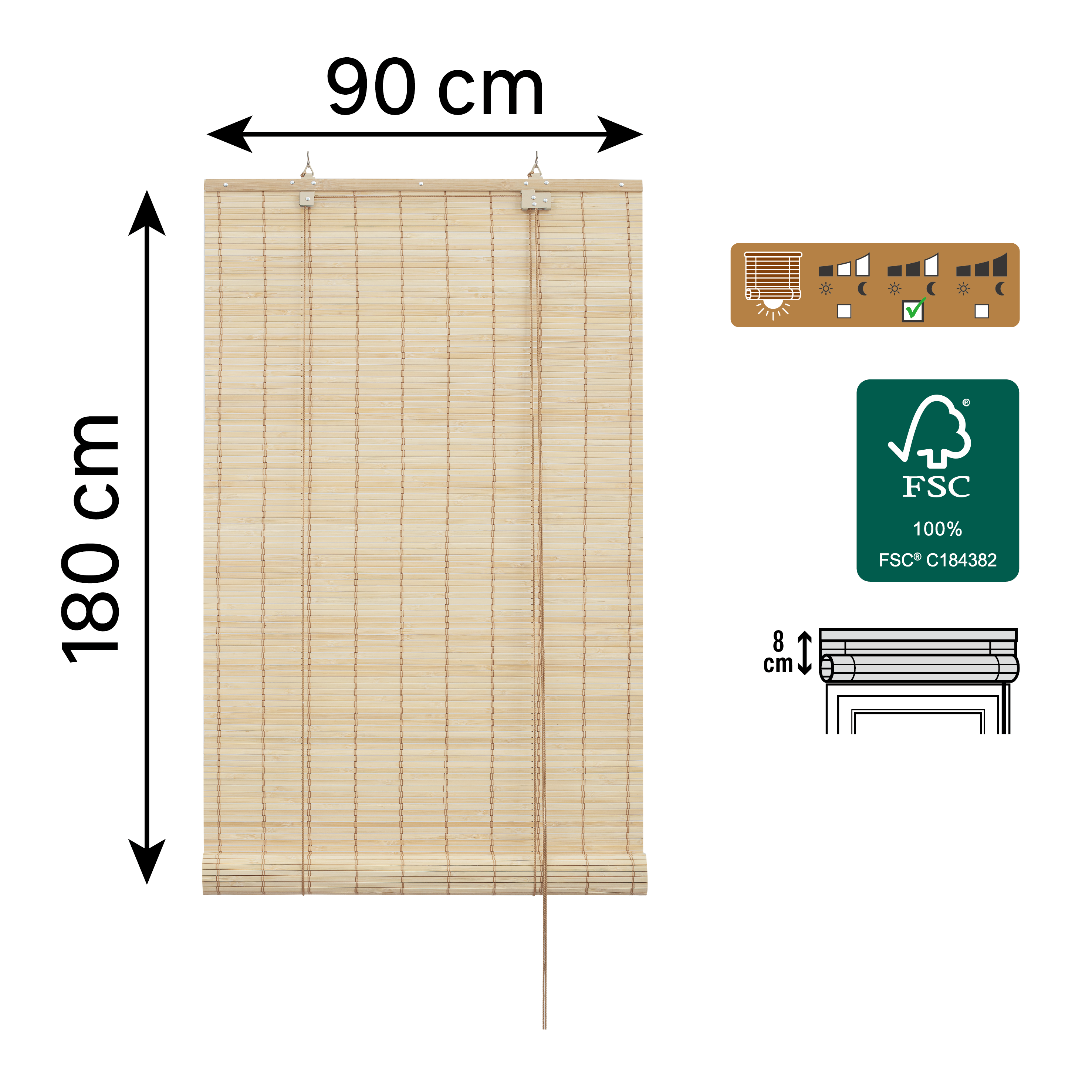 Store enrouleur tamisant Bambou hatha naturel, l.90 x H.180 cm, INSPIRE - 2