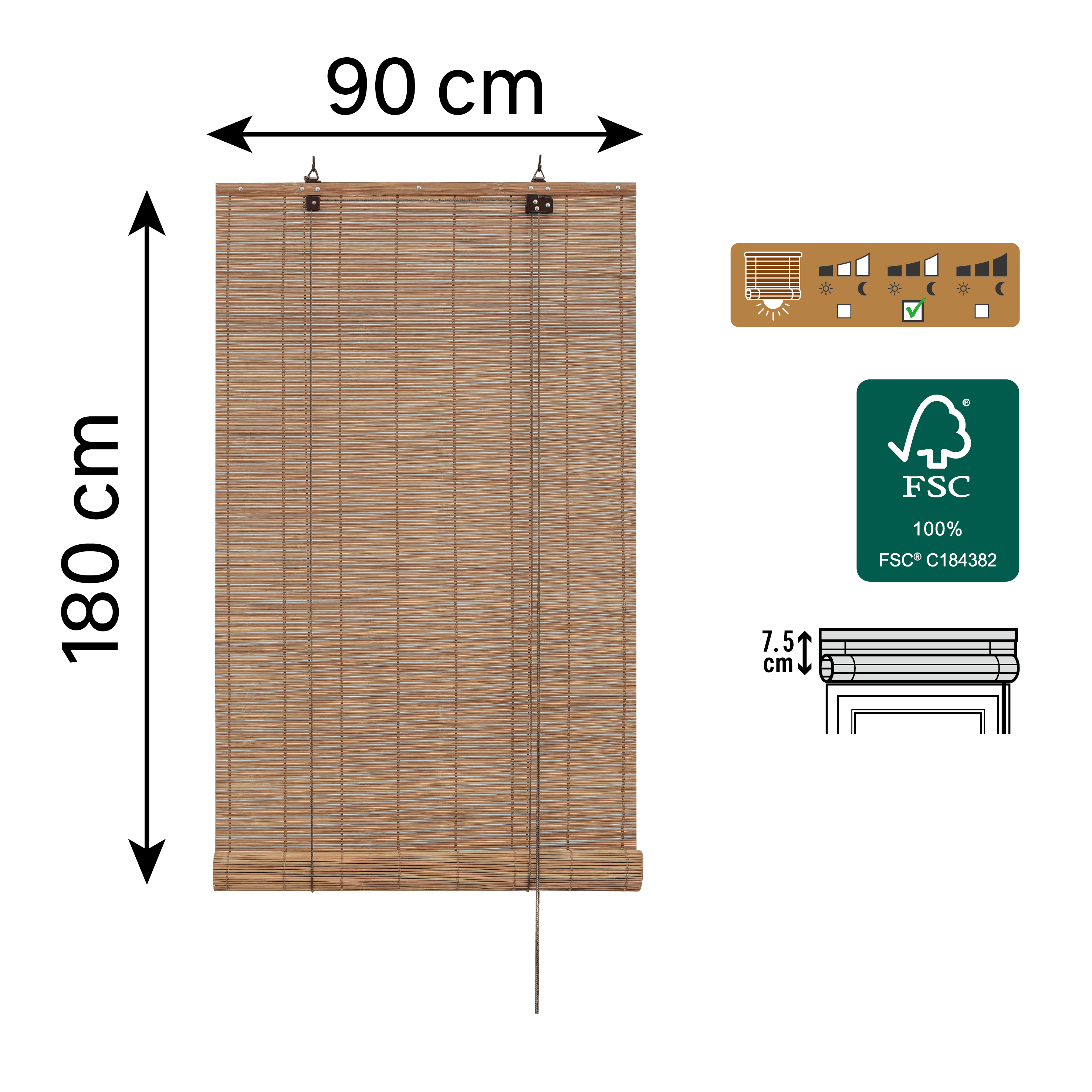 Store enrouleur tamisant Bambou unda naturel, l.90 x H.180 cm, INSPIRE - 2
