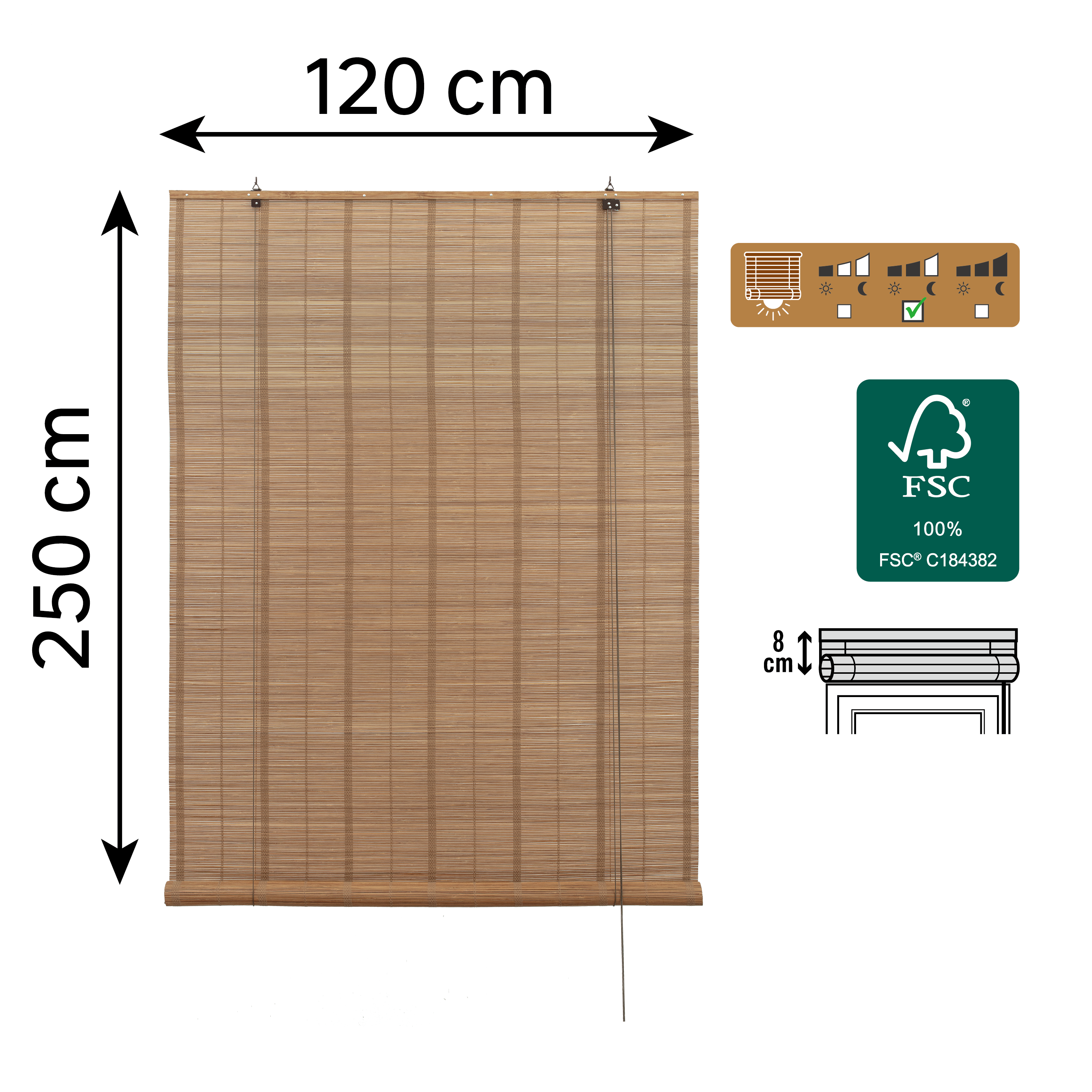Store enrouleur tamisant Bambou unda naturel, l.120 x H.250 cm, INSPIRE - 2