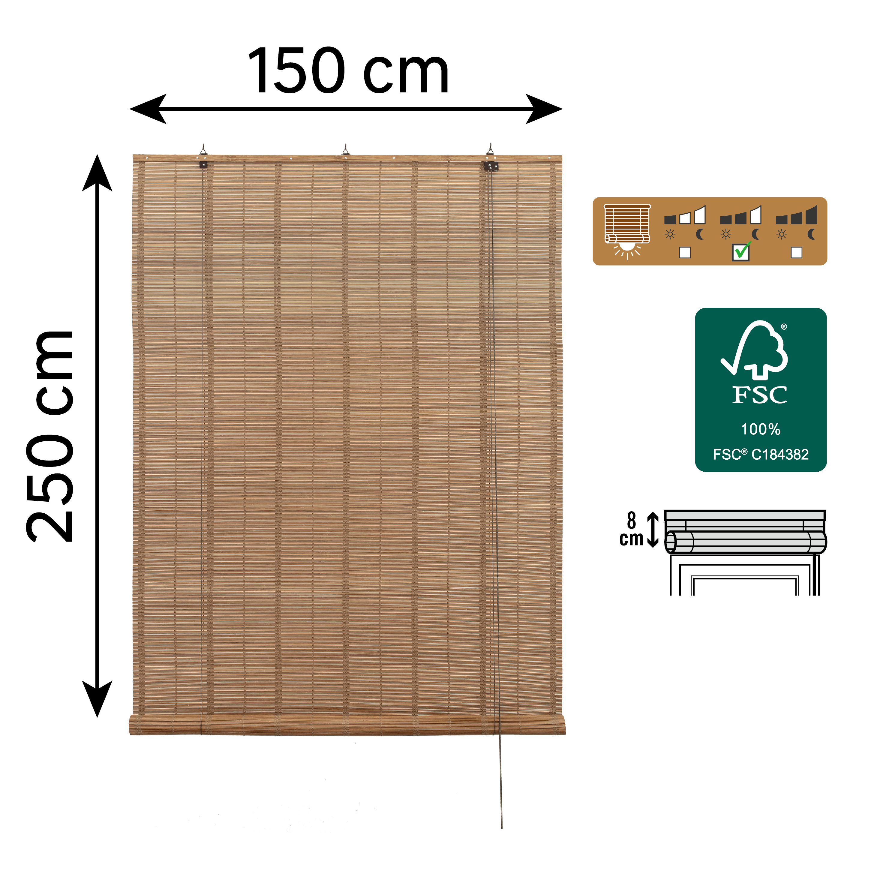 Store enrouleur tamisant Bambou unda naturel, l.150 x H.250 cm, INSPIRE - 2