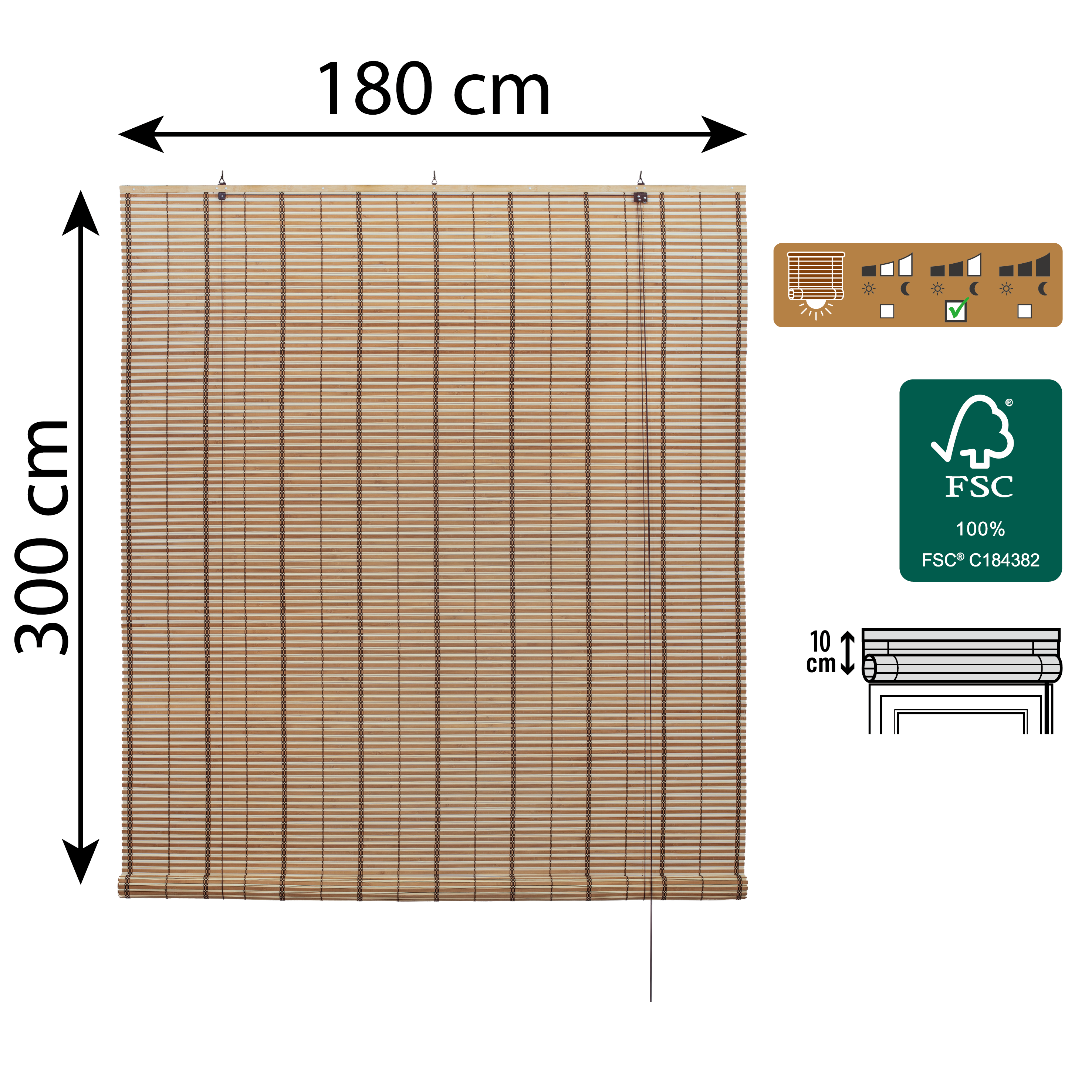 Store enrouleur tamisant Bambou izana extérieur naturel, l.180 x H.300 cm, INSPI - 2