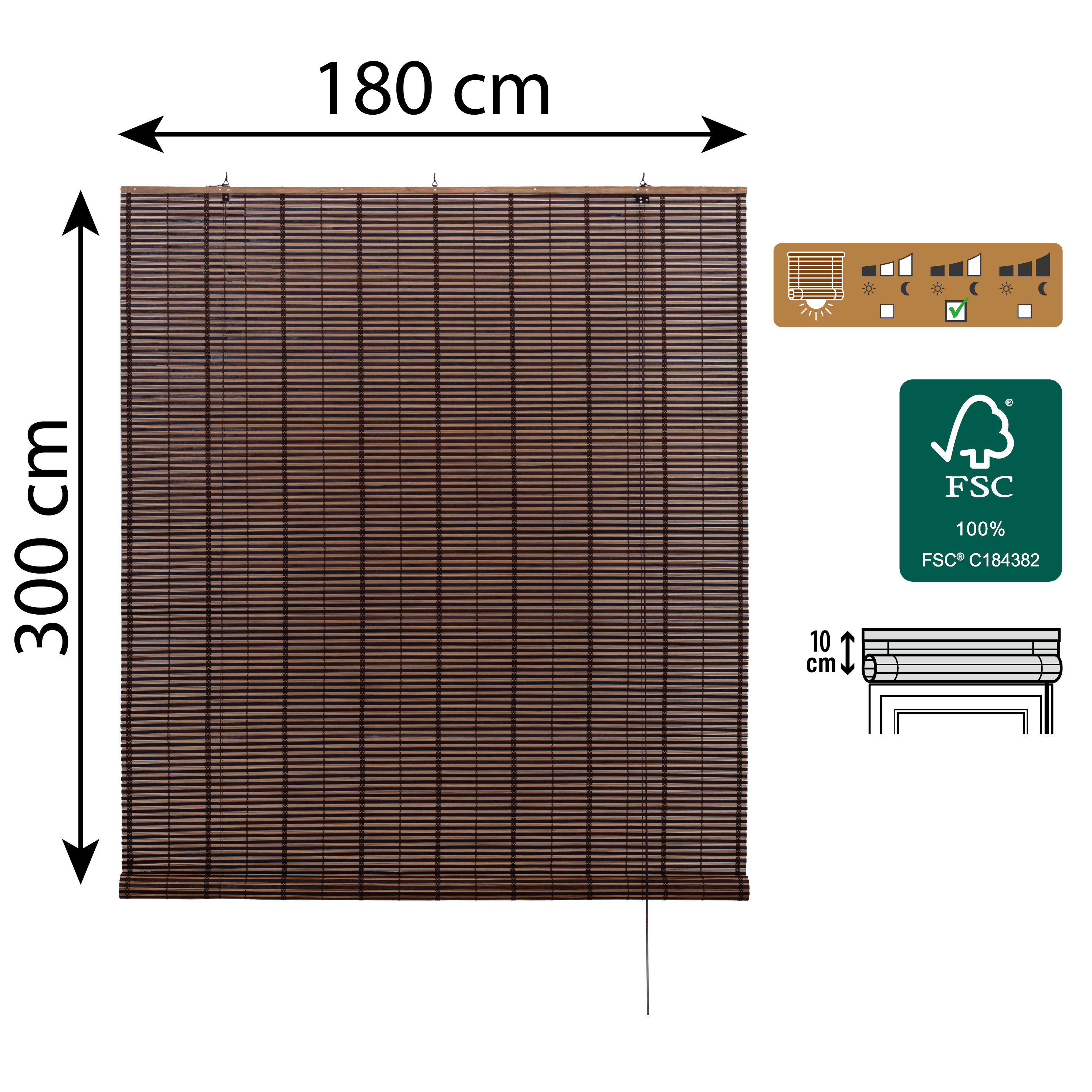 Store enrouleur tamisant Bambou izana extérieur chocolat, l.180 x H.300 cm, INSP - 2