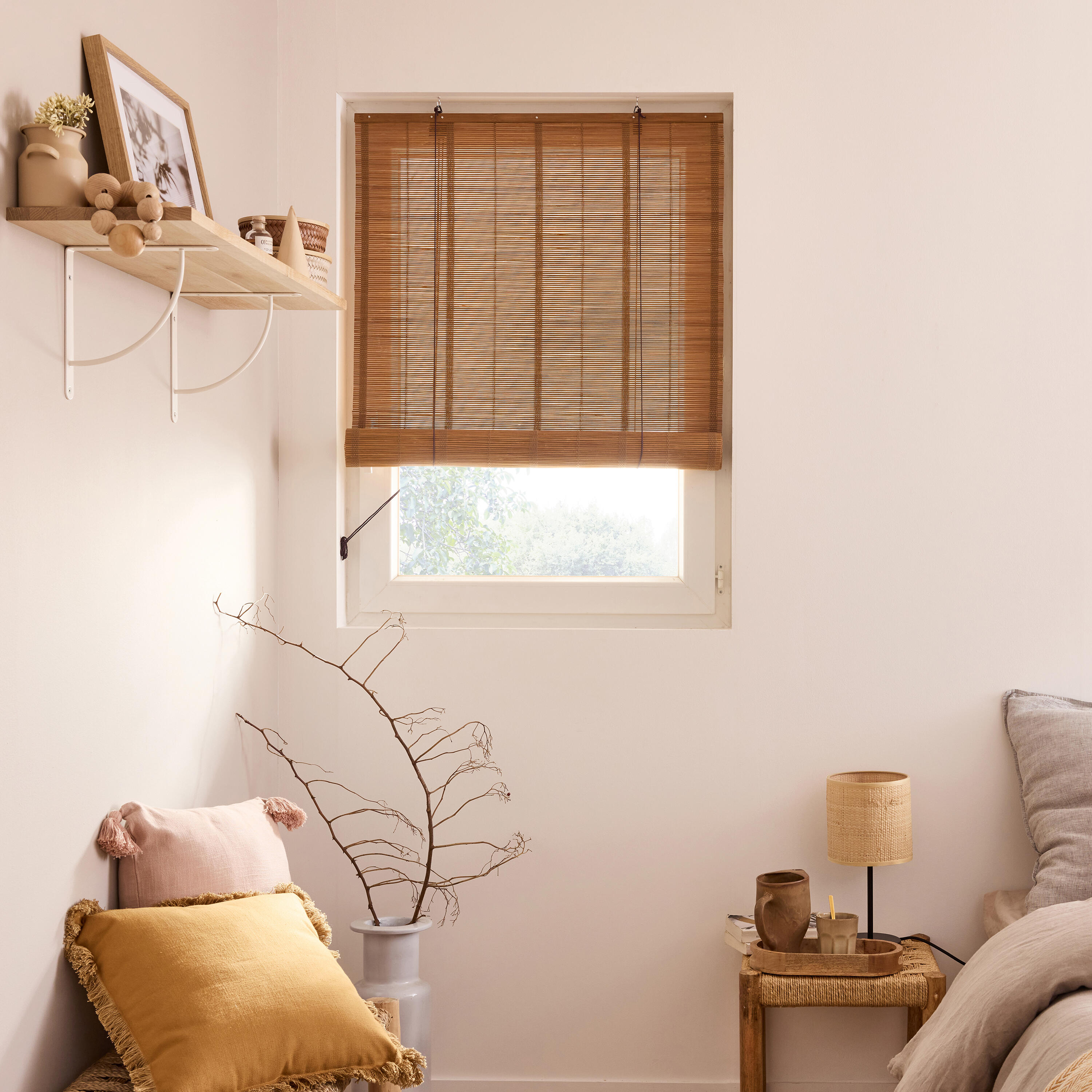 Estor enrollable translúcido interior / exterior Kripa de 120x300 bambú liso marrón INSPIRE con cordón - 8