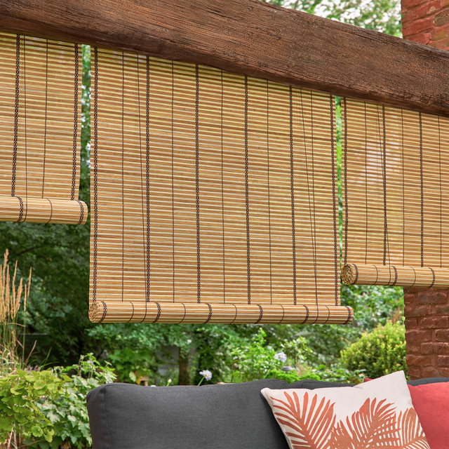 Store enrouleur tamisant Bambou izana extérieur naturel, l.120 x H.300 cm, INSPI