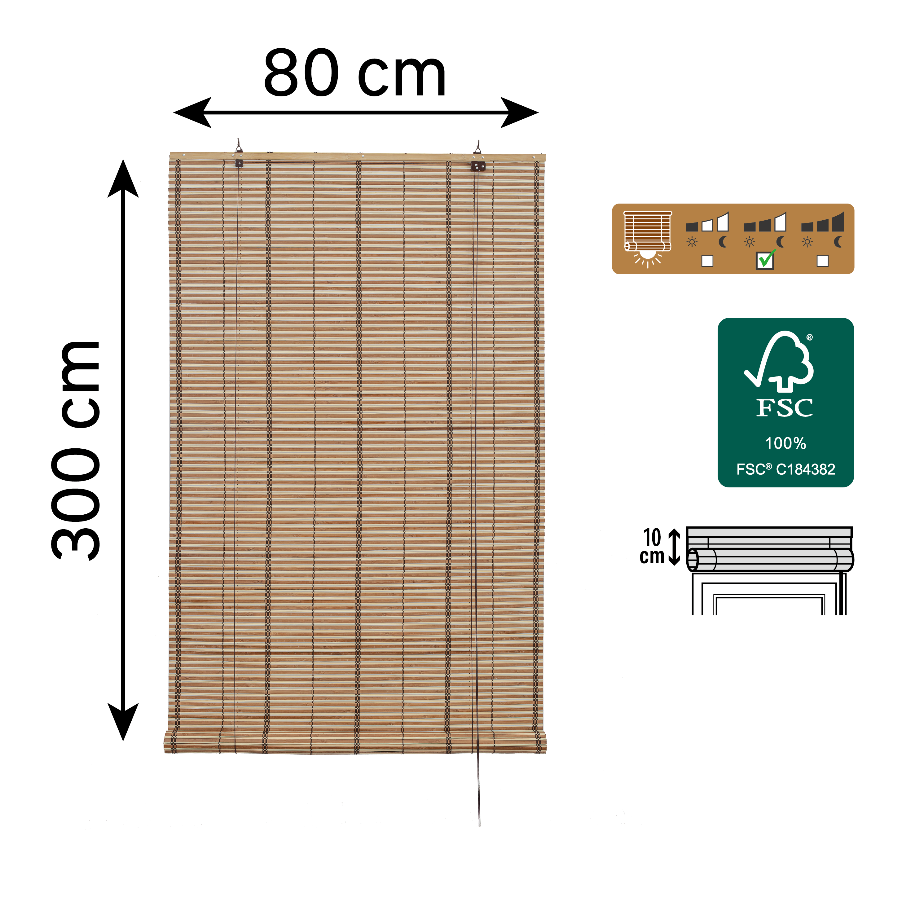 Store enrouleur tamisant Bambou izana extérieur naturel, l.80 x H.300 cm, INSPIR - 2