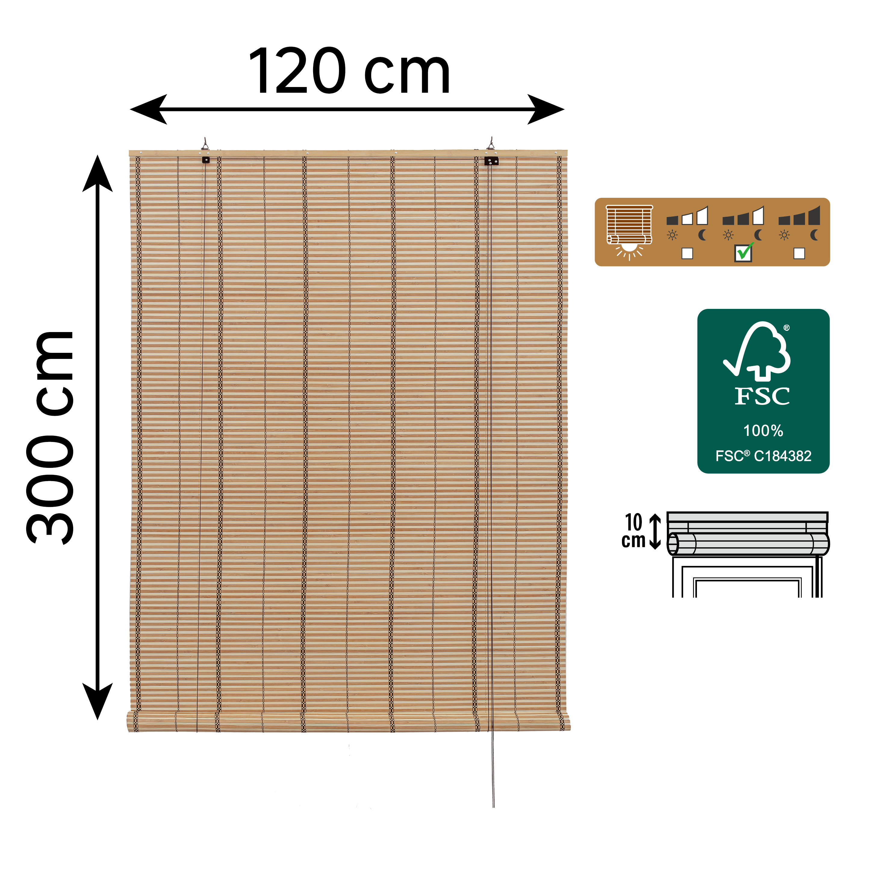 Store enrouleur tamisant Bambou izana extérieur naturel, l.120 x H.300 cm, INSPI - 2