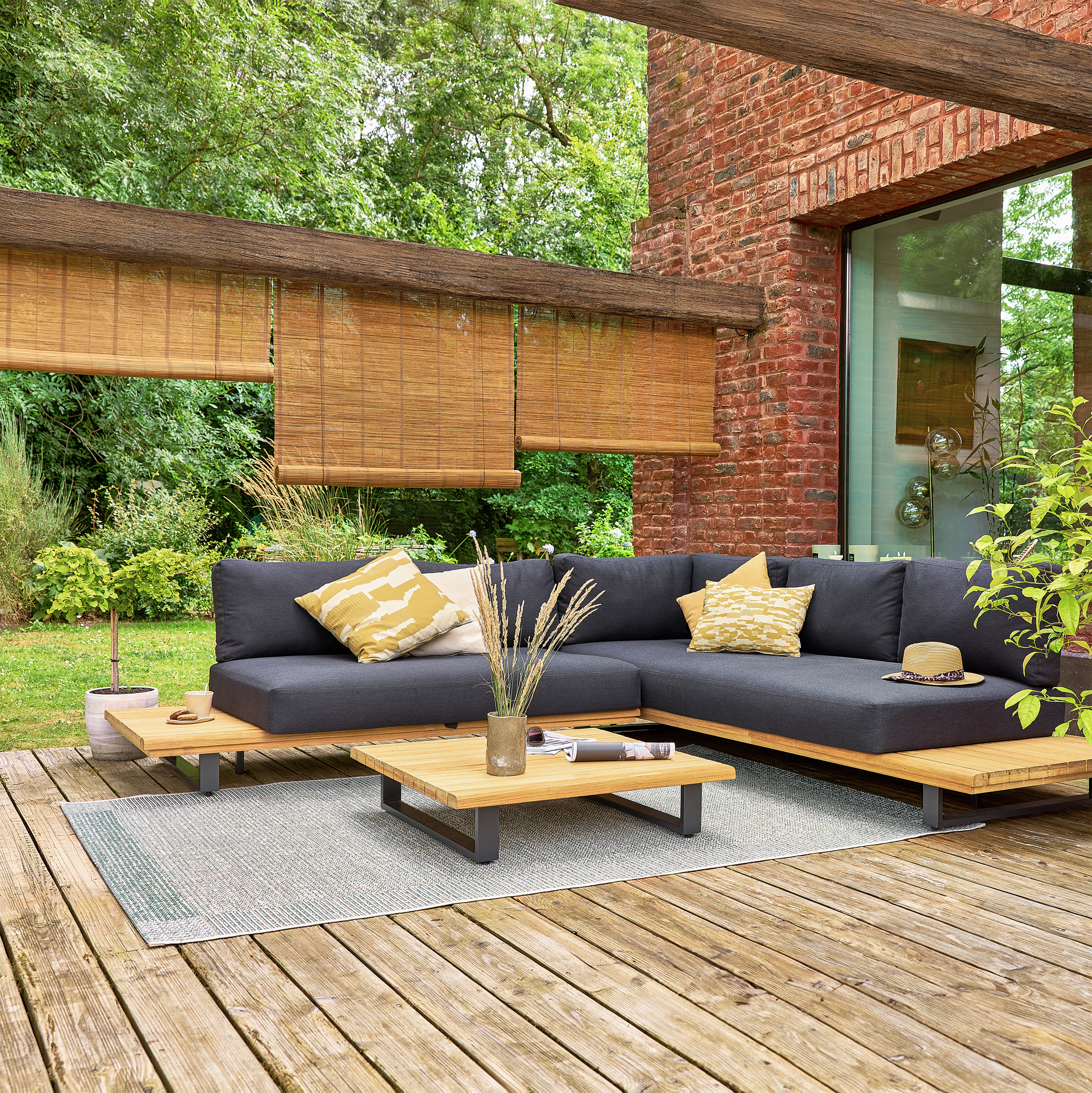 Estor enrollable translúcido interior / exterior Kripa de 120x300 bambú liso marrón INSPIRE con cordón - 6