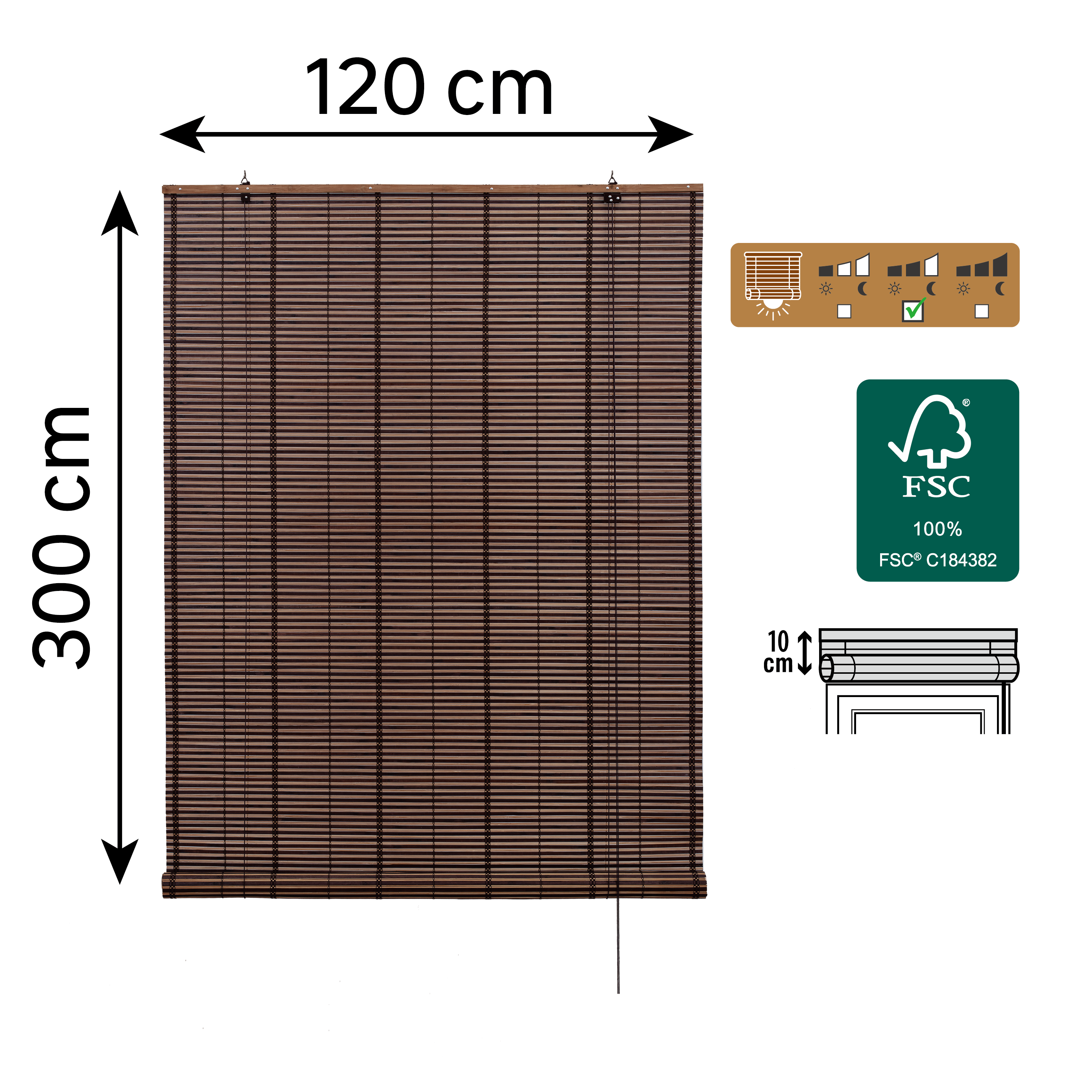 Store enrouleur tamisant Bambou izana extérieur chocolat, l.120 x H.300 cm, INSP - 2