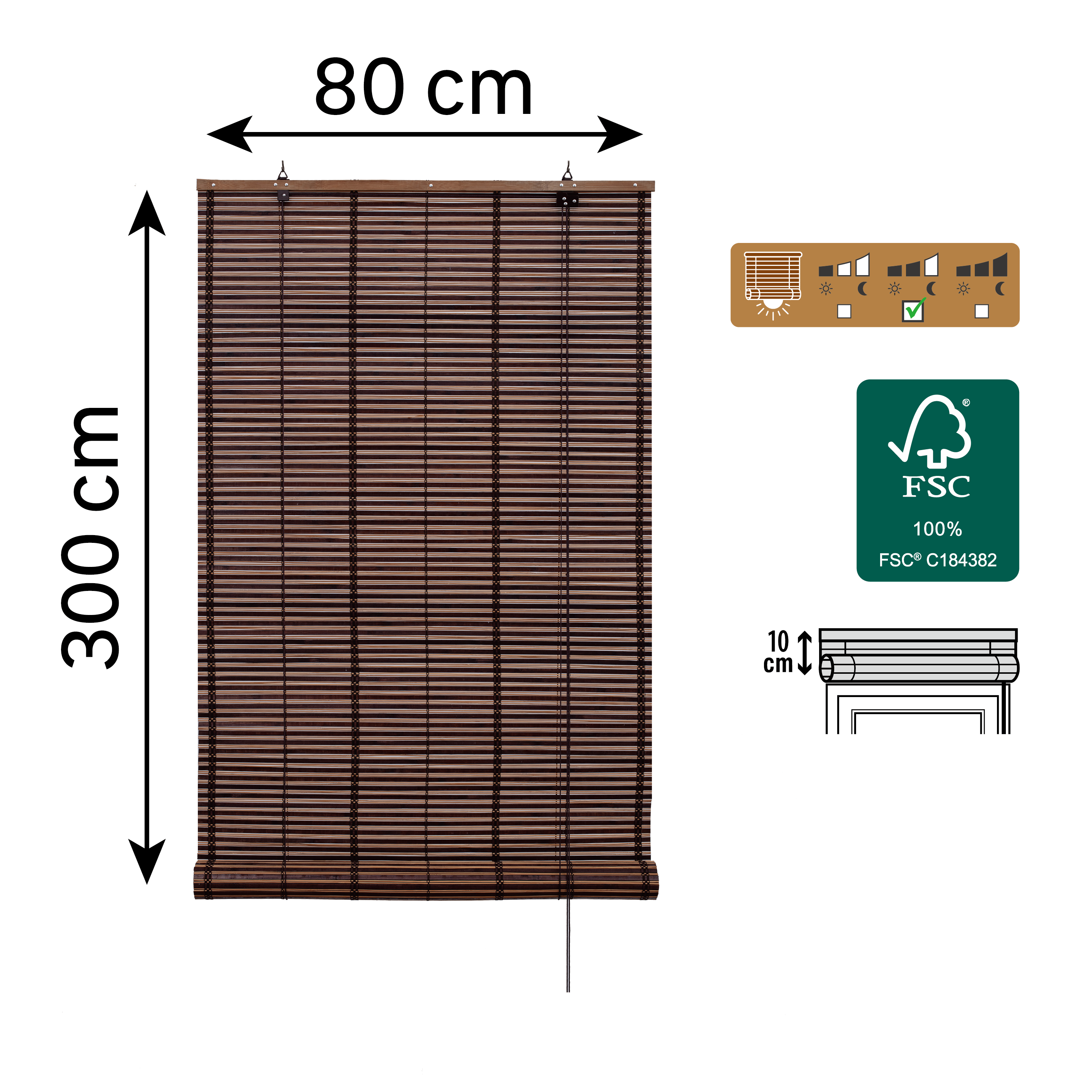 Store enrouleur tamisant Bambou izana extérieur chocolat, l.80 x H.300 cm, INSPI - 2