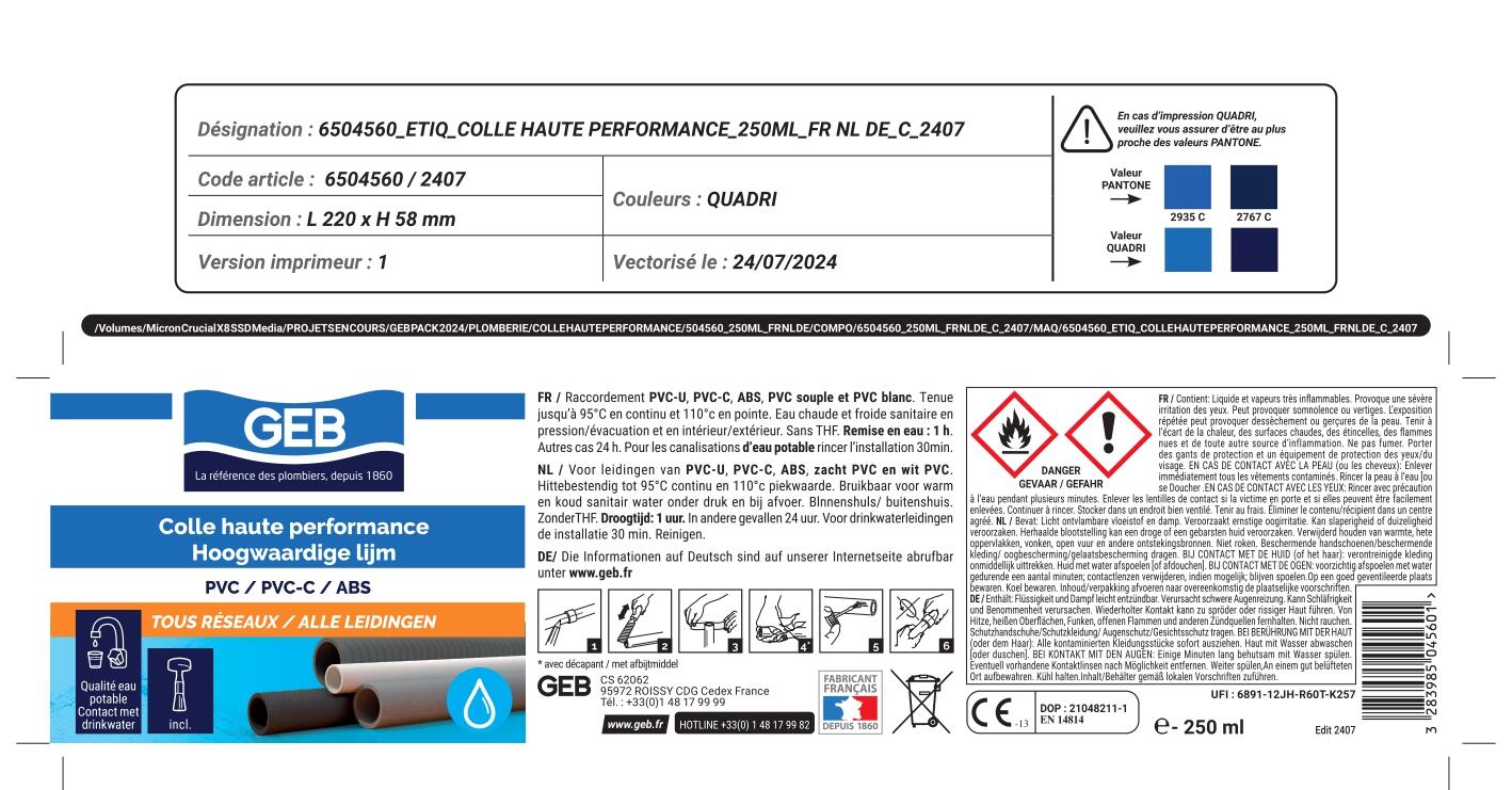 Colle haute performance GEB, blanc, 250 ml - 2