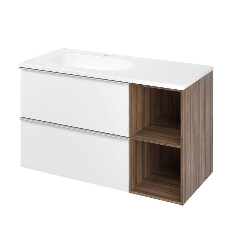 Zestaw szafka podwieszana z umywalką 101 cm Modern biel orzech Sensea