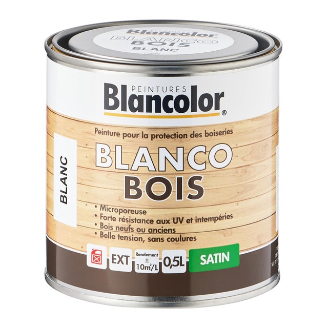 Peinture bois satin blanc 0,5 L - BLANCOLOR