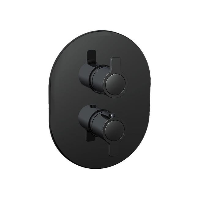 GRIFO DE DUCHA EMPOTRADO TERMOSTÁTICO REDONDO NEGRO - 1