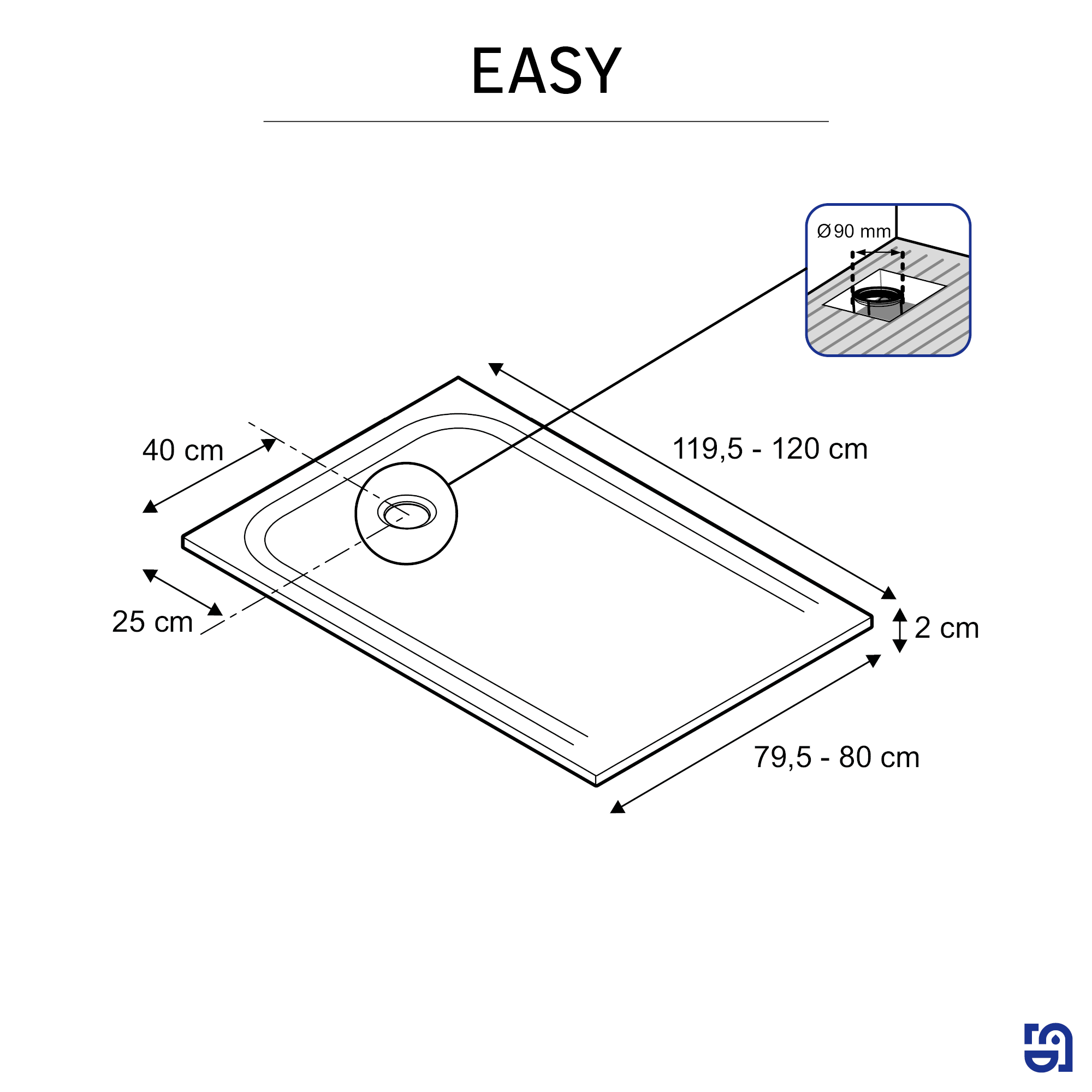 Base de duche Resina 120x80 cm branco mate Sensea Easy V2 - 8